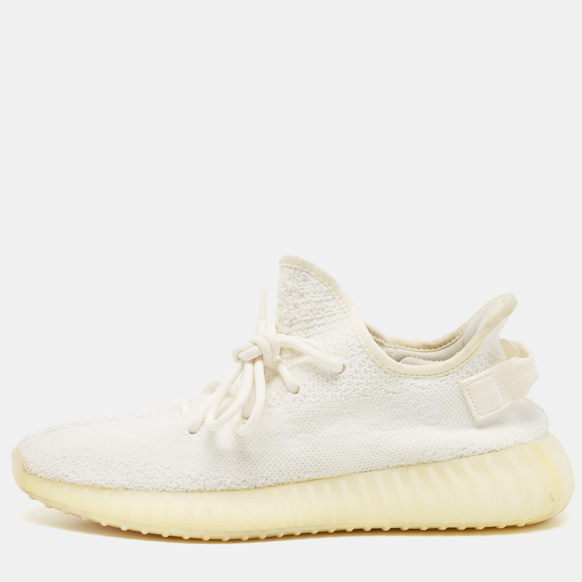 Pre-owned Yeezy Adidas X  White Cotton Knit Fabric Boost 350 V2 Triple White Trainers Size 43 1/3