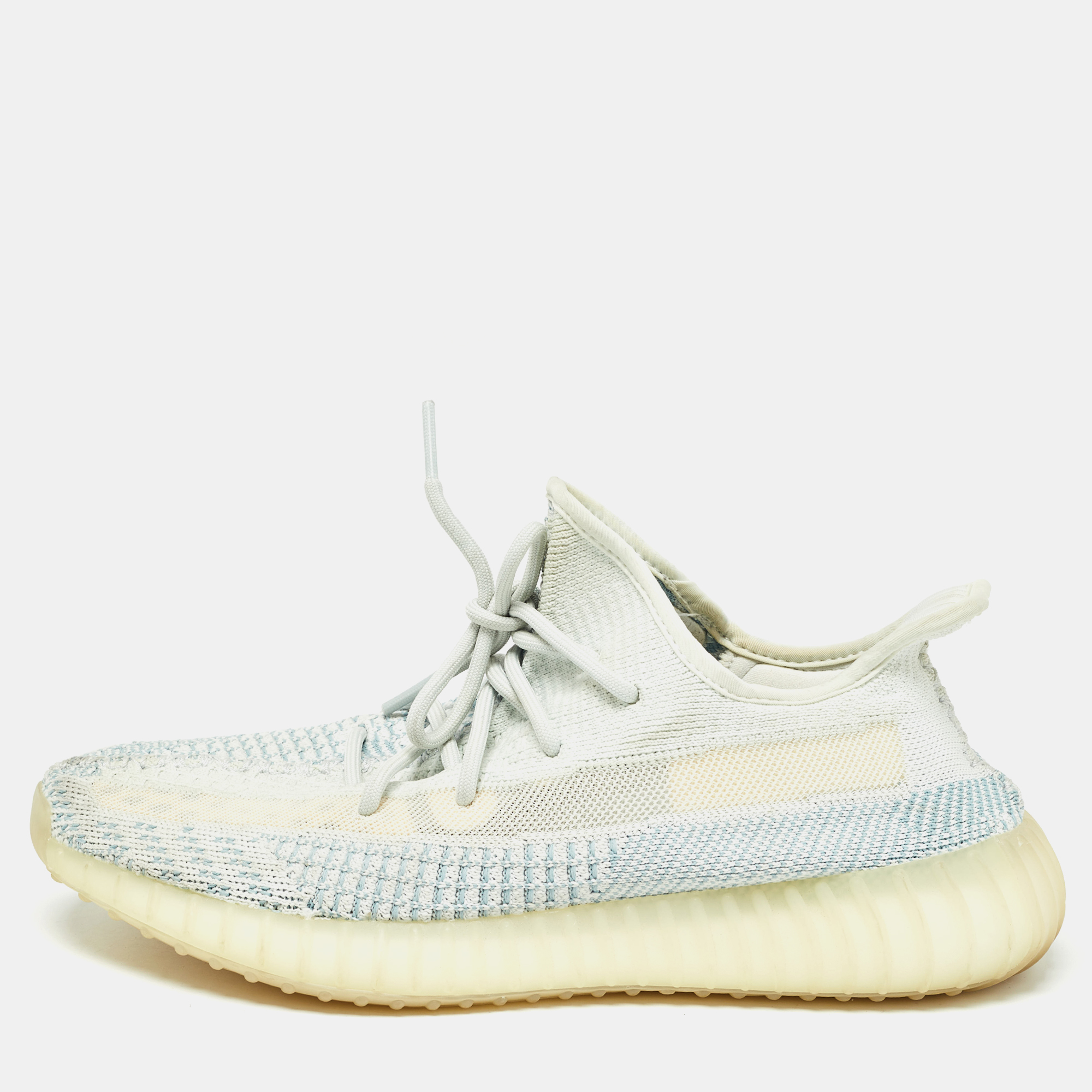 Pre-owned Yeezy X Adidas White/green Knit Fabric Boost 350 V2 Cloud White Non Reflective Sneakers Size 44