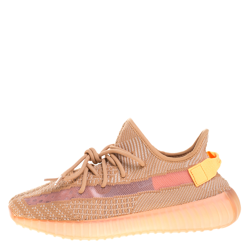 

Yeezy x Adidas Orange/White Cotton Knit And Mesh Boost 350 V2 Sneakers Size