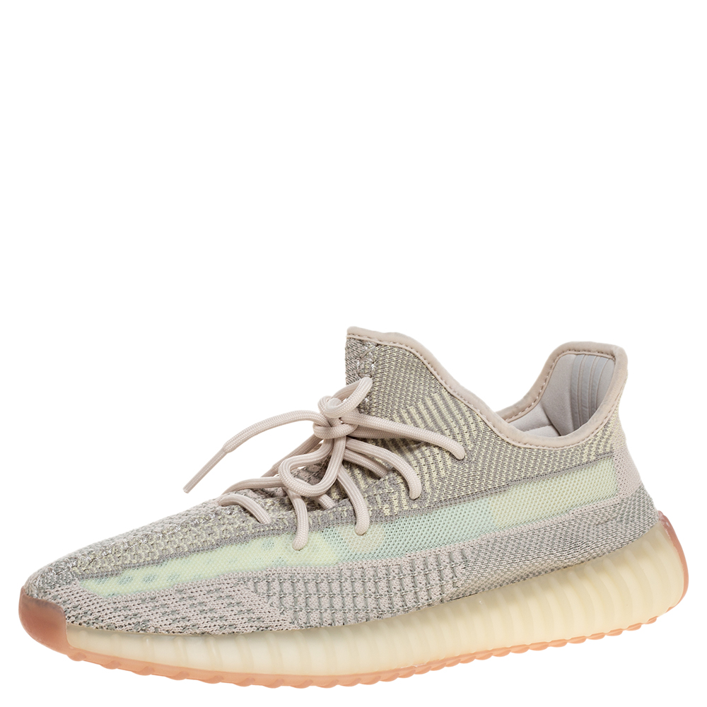 Yeezy x Adidas Pale Green Cotton Knit Boost 350 V2 Citrin Non Reflective Sneakers Size 44