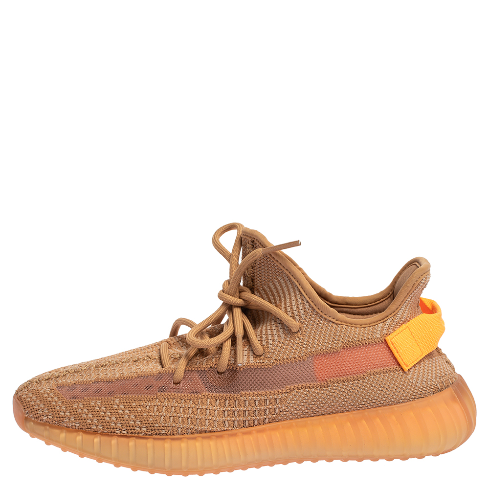 

Yeezy x Adidas Beige/Orange Cotton Knit Clay Boost 350 V2 Sneakers Size