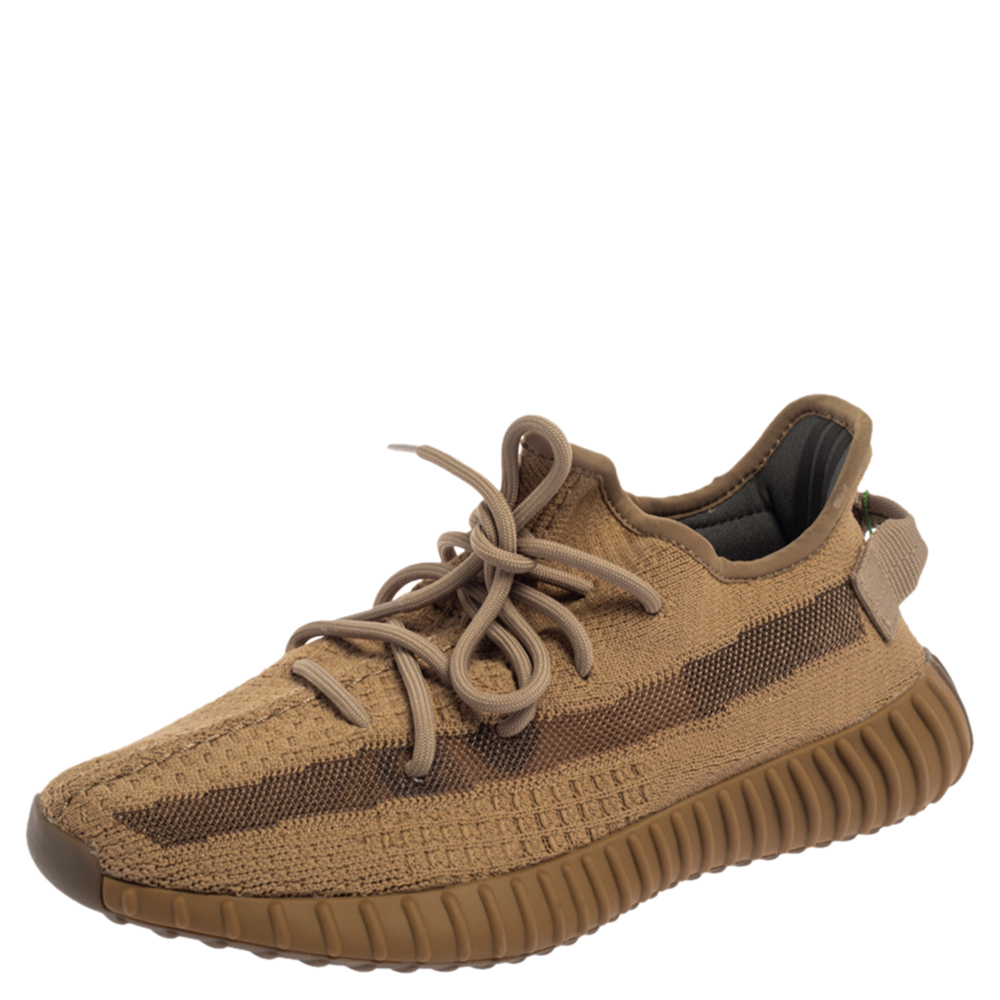 Pre Owned Yeezy x Adidas Brown Cotton Knit and Mesh Boost 350 V2 Earth Sneakers Size 40