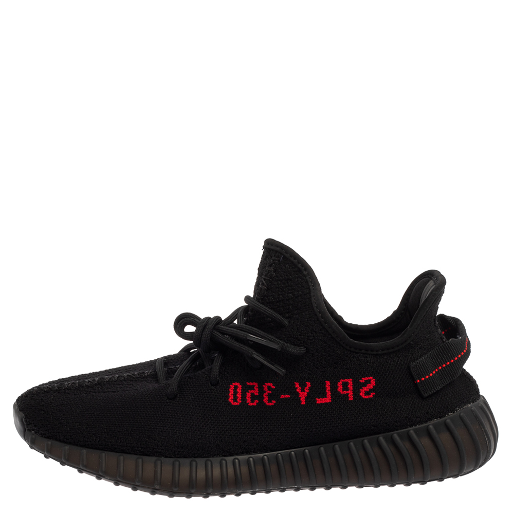 

Yeezy x Adidas Black/Red Knit Fabric Boost 350 V2 Low Top Sneakers Size  1/3