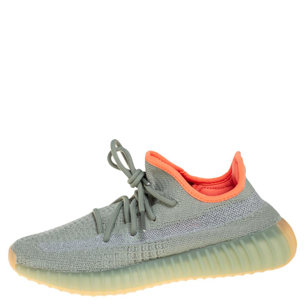 

Yeezy x Adidas Green/Grey Knit Fabric Boost 350 V2 Desert Sage Reflective Sneakers Size