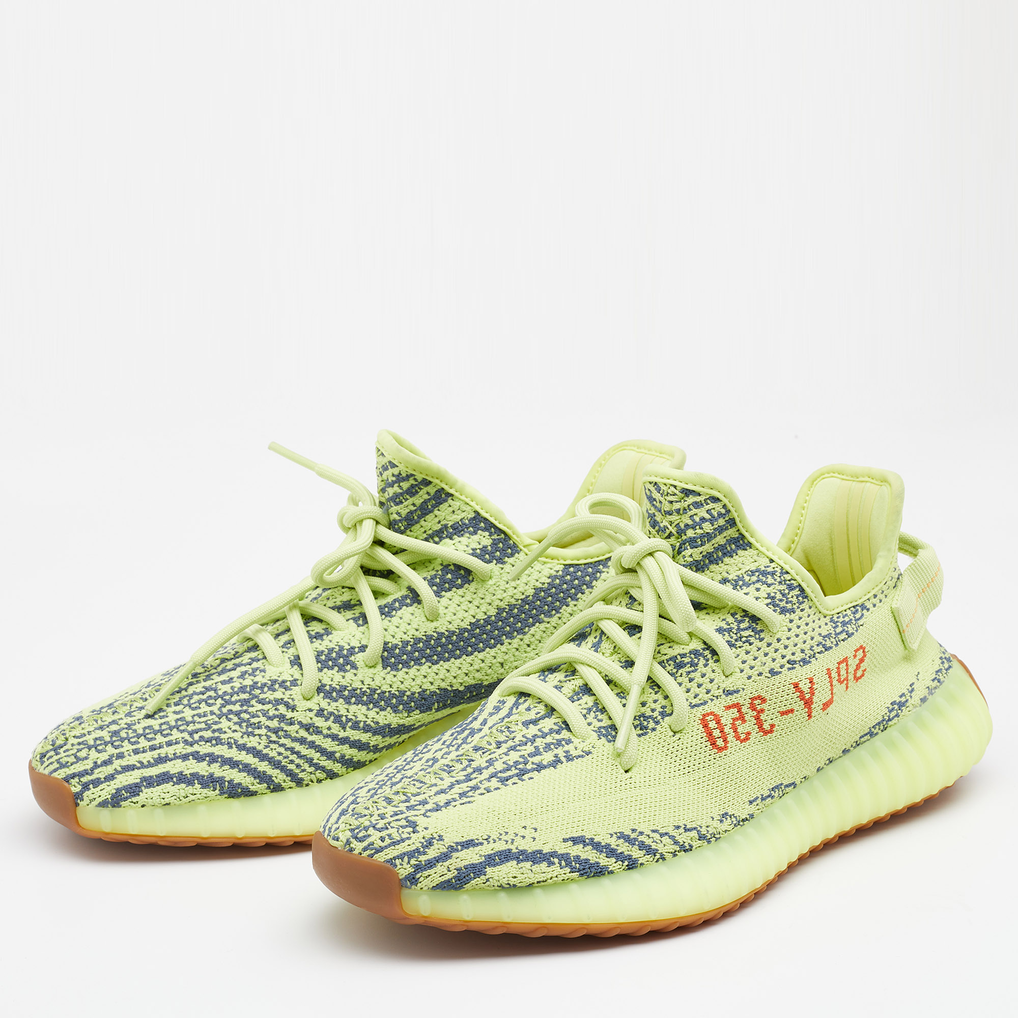 

Yeezy x Adidas Neon Yellow Knit Fabric Semi Frozen Boost 350 V2 Sneakers Size  1/3
