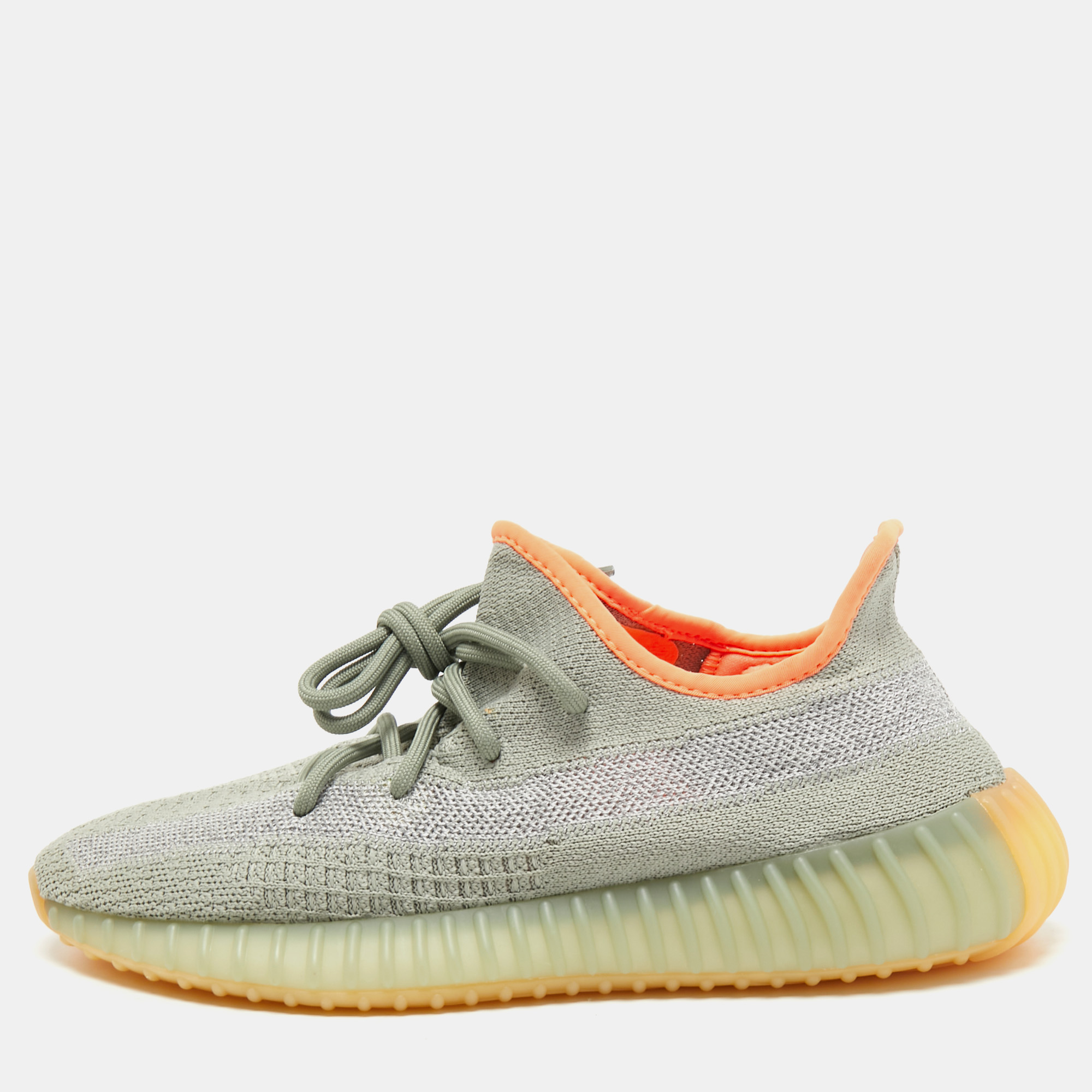 Pre Owned Yeezy x Adidas Green Knit Fabric Boost 350 V2 Desert Sage Sneakers Size 41 1/3