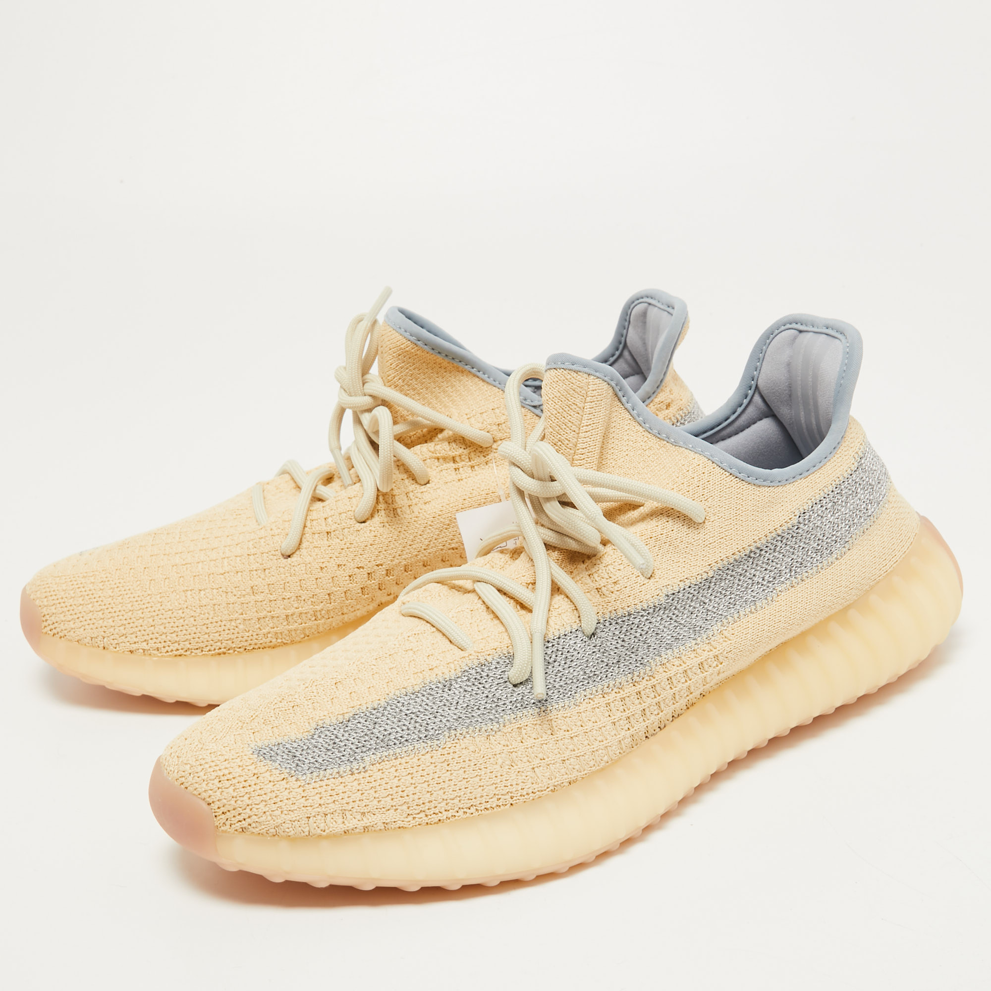 

Yeezy x Adidas Light Yellow/Blue Knit Fabric 350 V2 Linen Sneakers Size