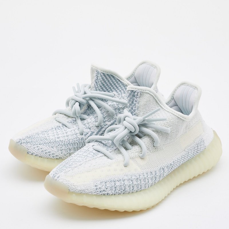 

Yeezy x Adidas White/Green Knit Fabric Boost 350 V2 Cloud White Non Reflective Sneakers Size  1/3