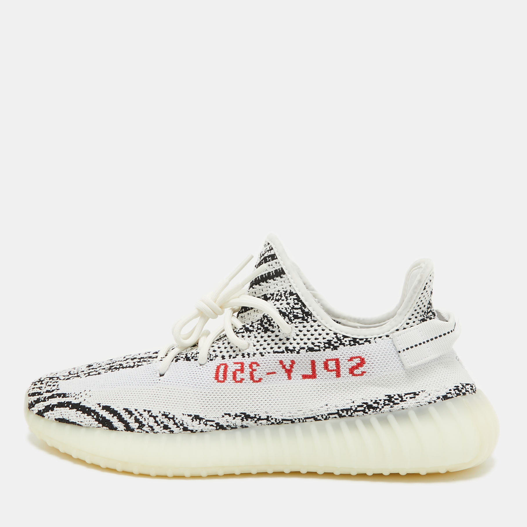 Pre Owned Yeezy x Adiddas White/Black Knit Fabric Boost 350 V2 Zebra Sneakers Size 47 1/3