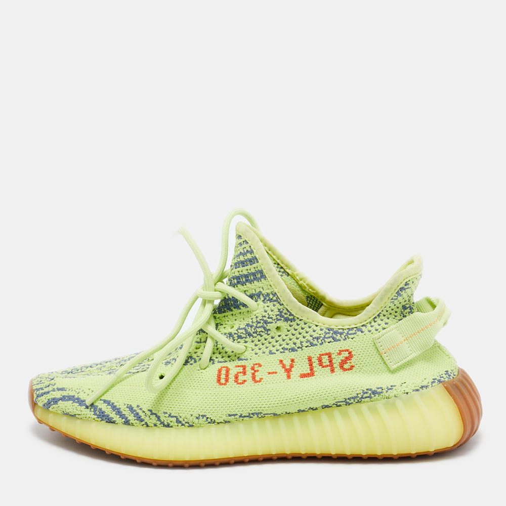

Yeezy x Adidas Neon Yellow Knit Fabric Boost 350 V2 Semi Frozen Yellow Sneakers Size 42