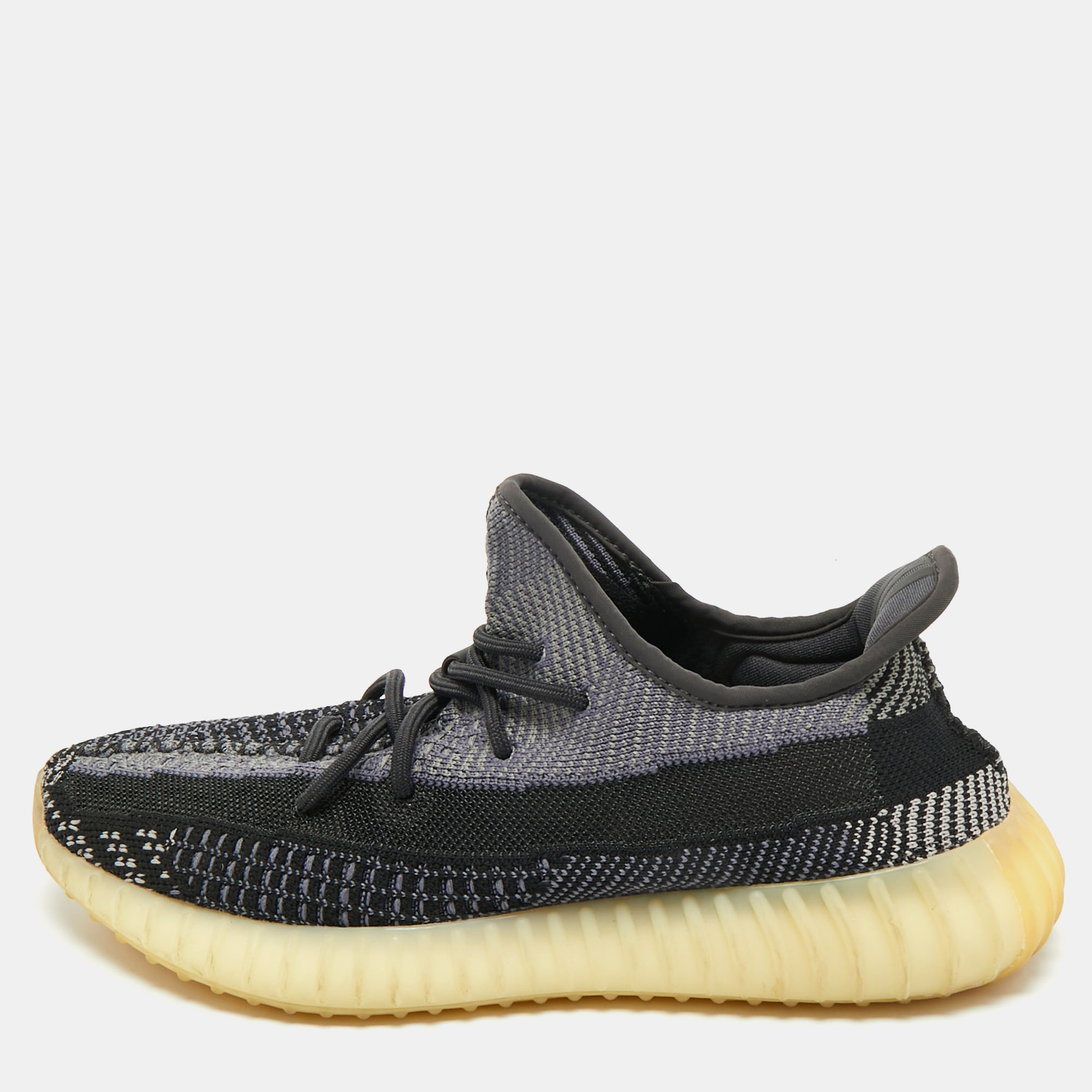 Yeezy x Adidas Black/Blue Knit Fabric Boost 350 V2 Carbon Sneakers Size 43 1/3