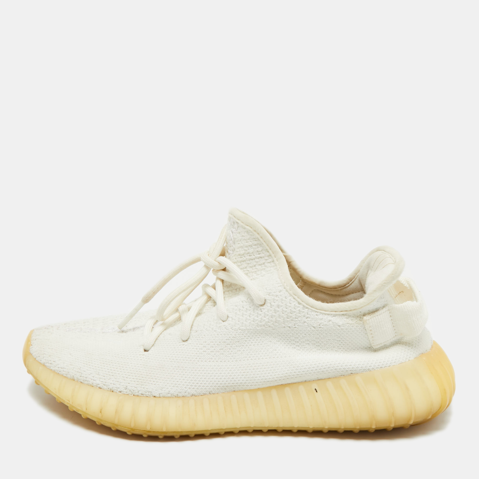Yeezy x Adidas White Knit Fabric Boost 350 V2 Cream White Sneakers Size 401/3