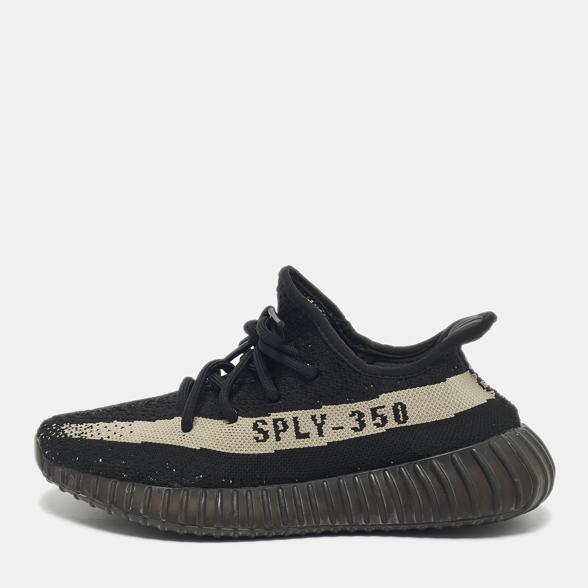 Yeezy x Adidas Black Knit Fabric Boost 350 V2 Core Black White Sneakers Size 38