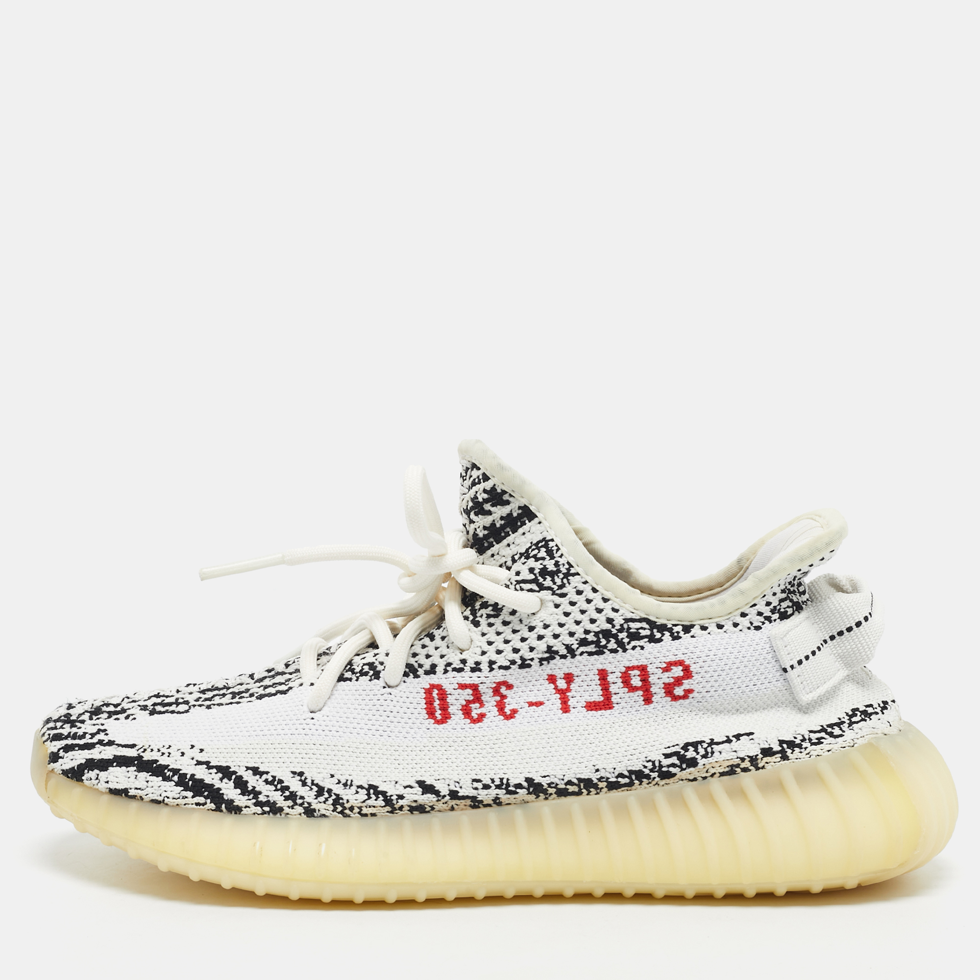 Yeezy x Adidas White/Black Knit Fabric Boost 350 V2 Zebra Sneakers Size 39 1/3