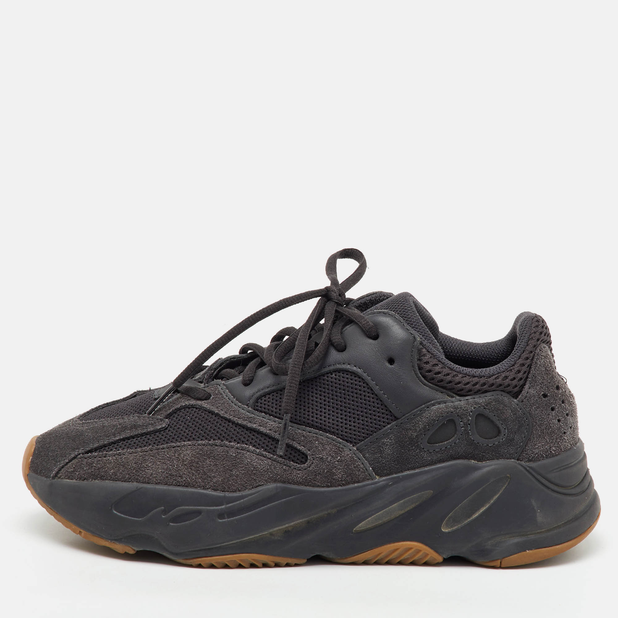 Pre-owned Yeezy X Adidas Black Suede And Mesh Boost 700 Utility Black Sneakers Size 42 In Gray