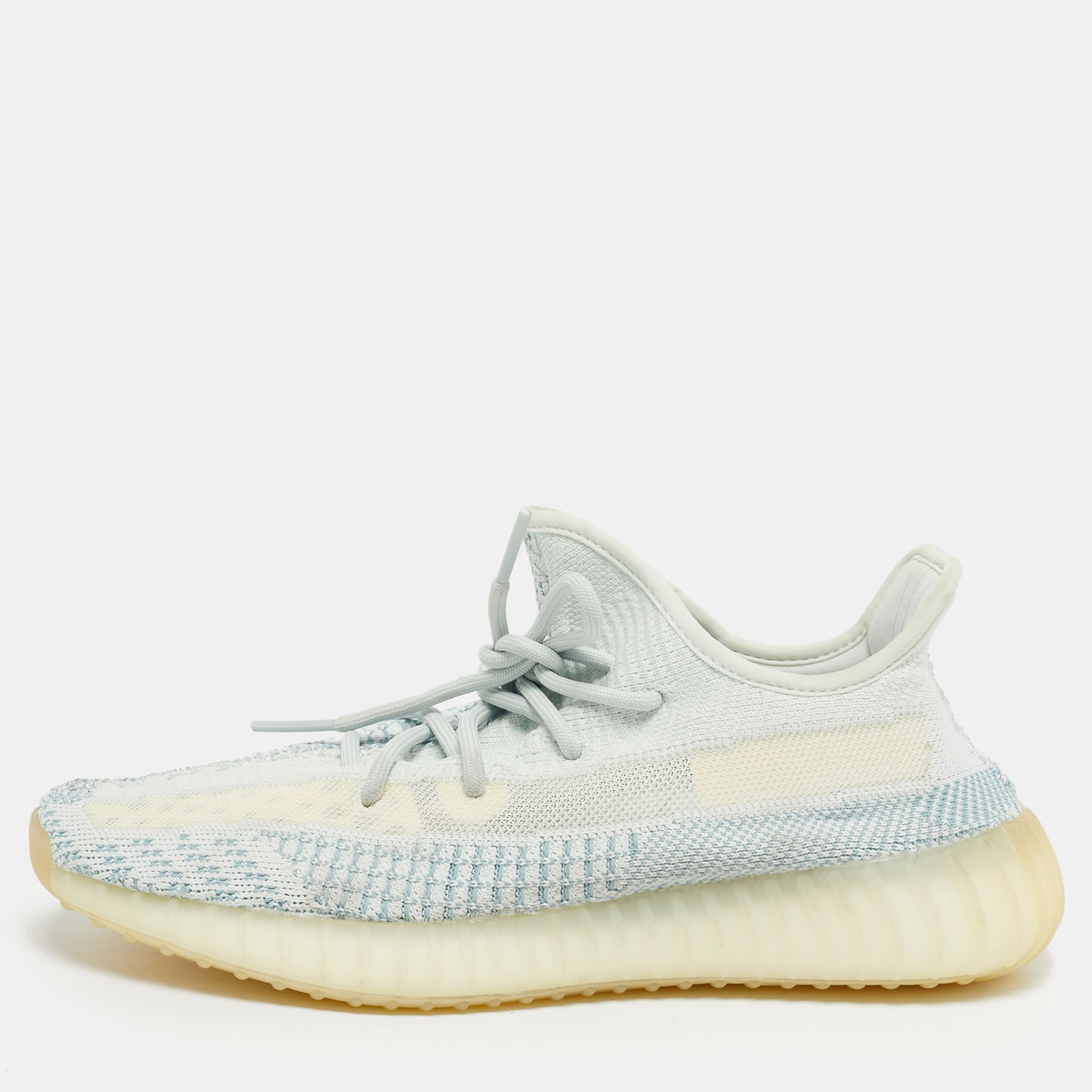 Yeezy x Adidas Blue/White Knit Fabric Boost 350 V2 Cloud White (Non-Reflective) Sneakers 43 1/3