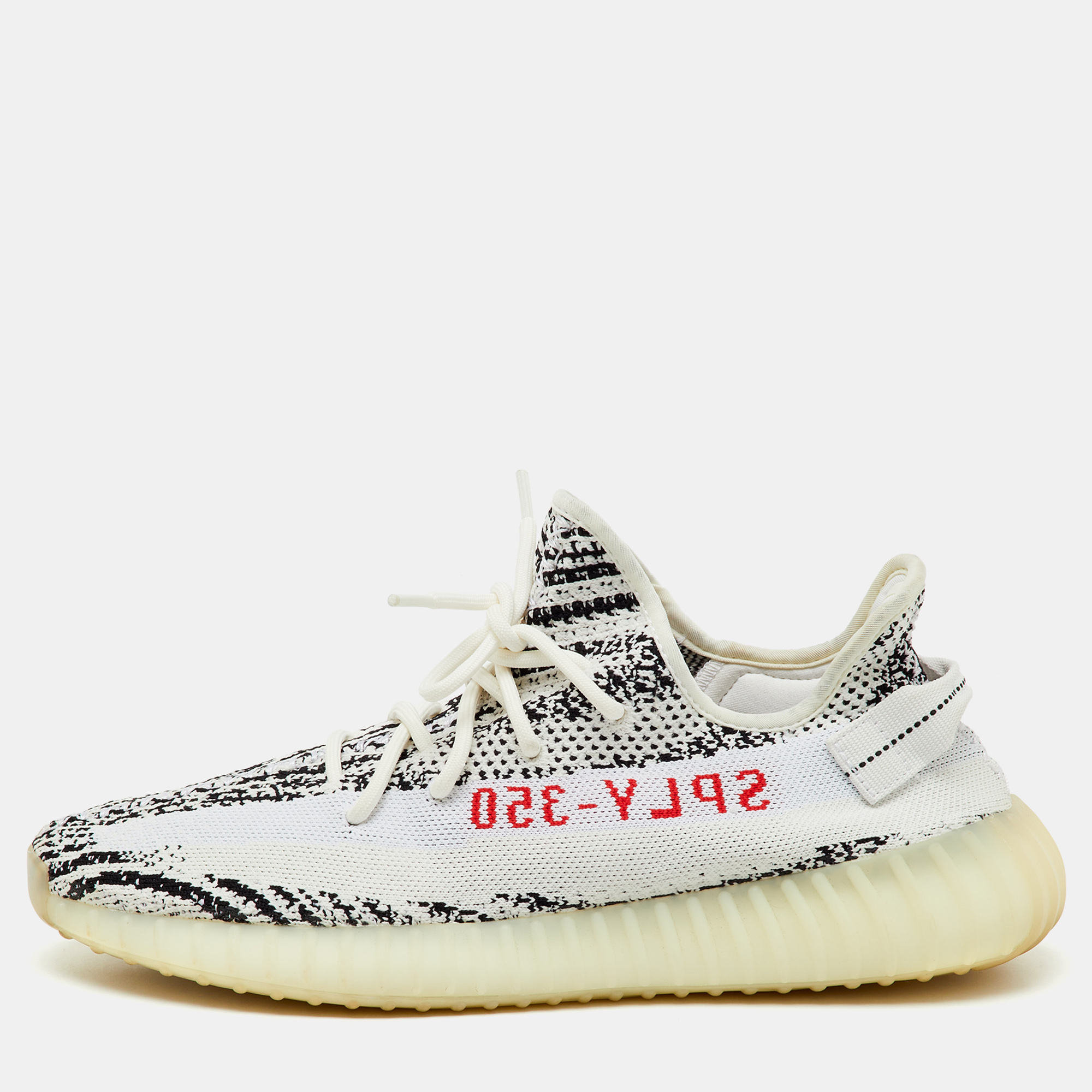Yeezy x Adidas White/Black Knit Fabric Boost 350 V2 Zebra Sneakers Size 46