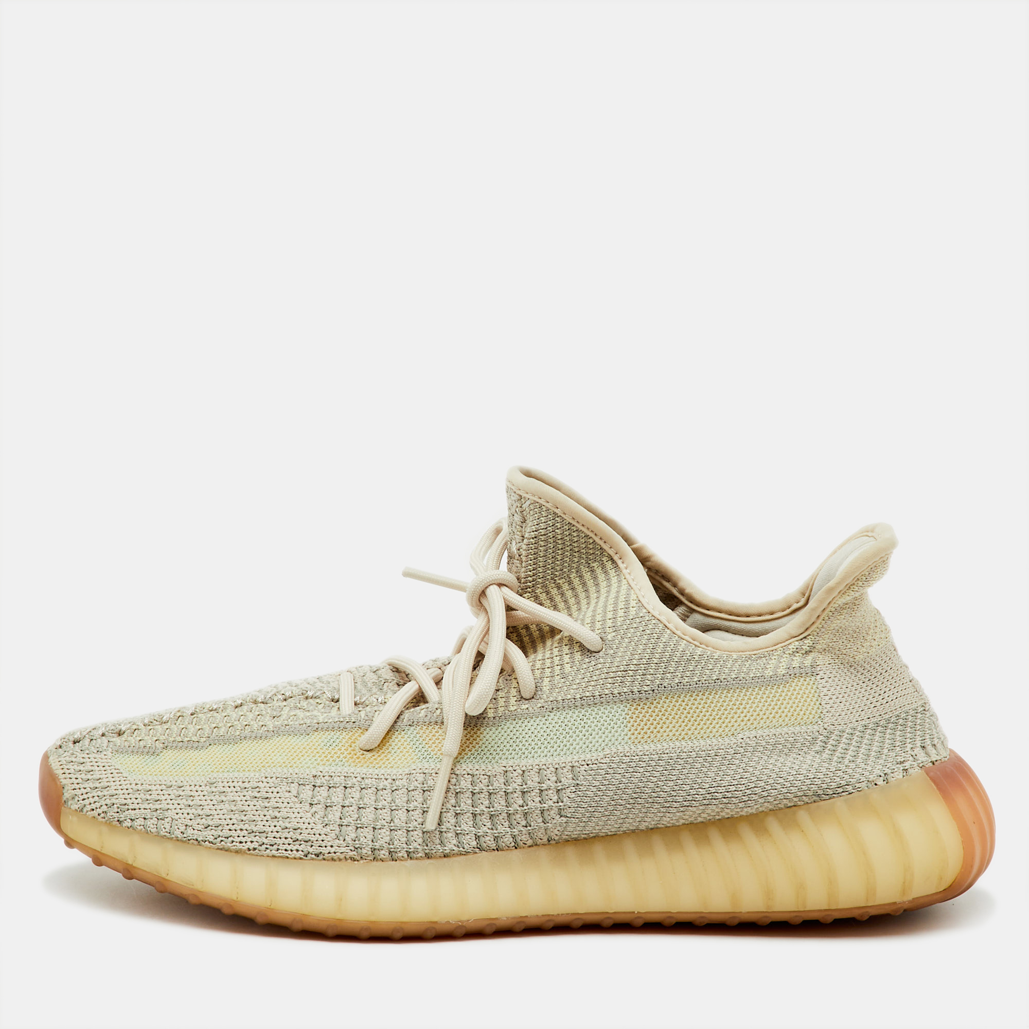 Yeezy x Adidas Grey/Cream Knit Fabric Boost 350 V2 Citrin Sneakers Size 46