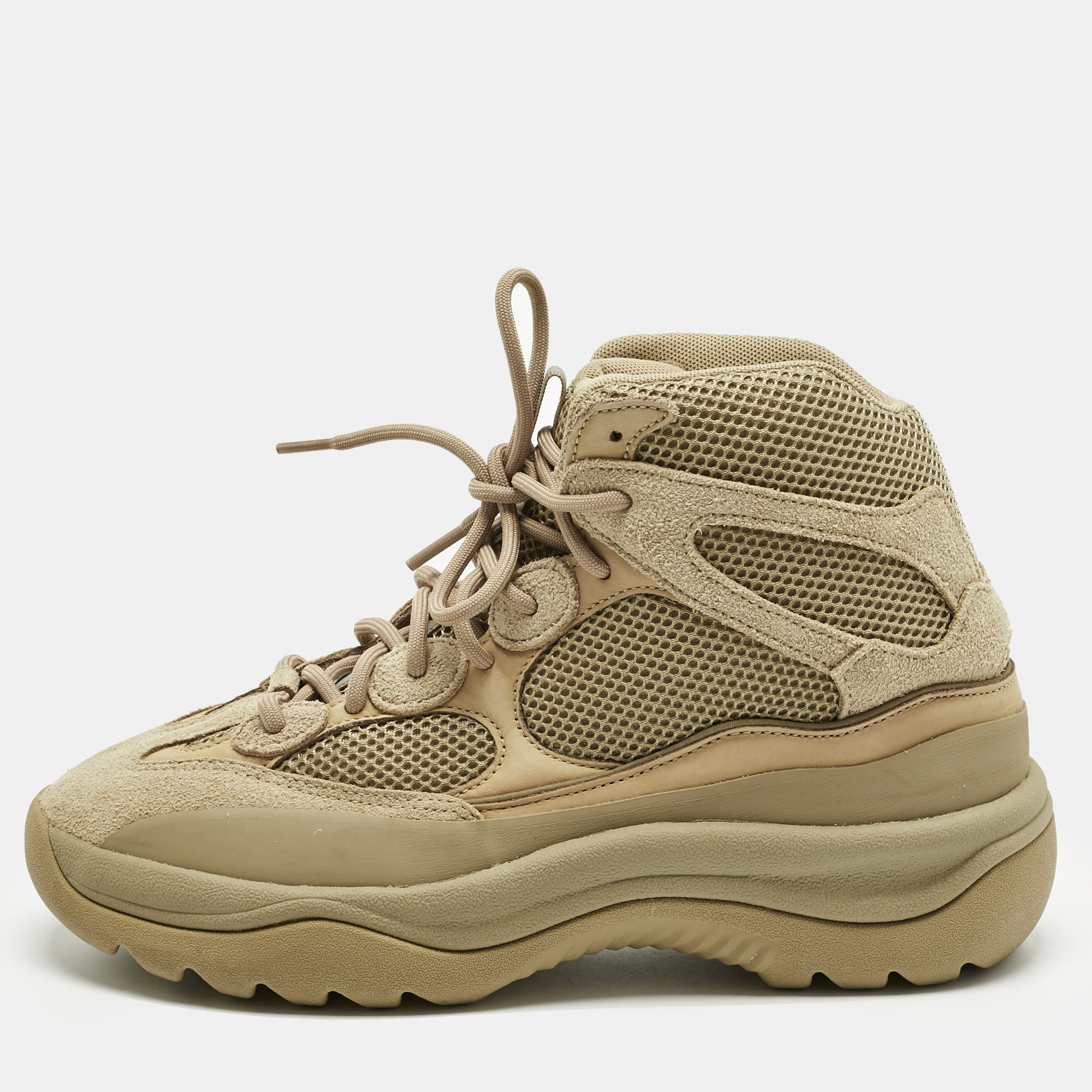 

Yeezy x Adidas Brown Suede and Mesh YZY DSRT BT ADLT High Top Sneakers Size