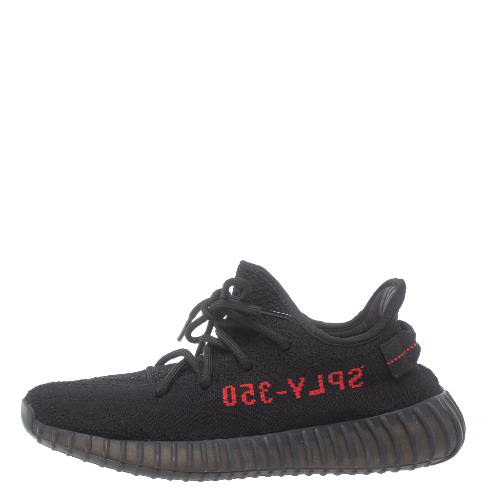 

Adidas Yeezy Black/Red Knit Fabric Boost 350 V2 Low Top Sneakers Size