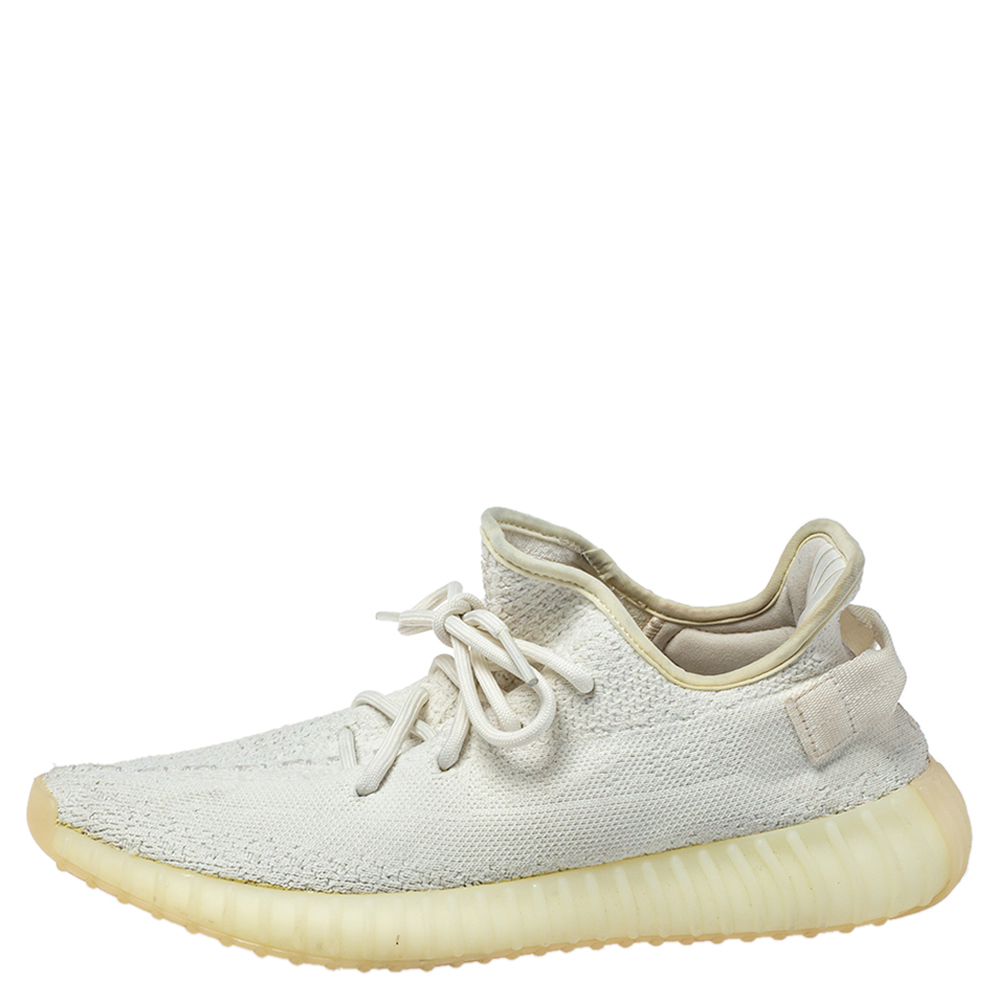 

Adidas Yeezy White Knit Fabric 350 V2 Butter Sneakers Size