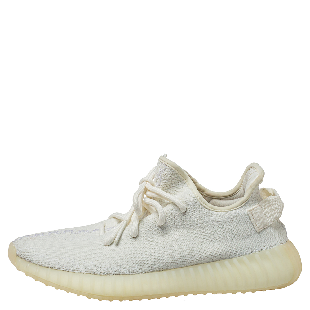 

Yeezy x Adidas Cream Cotton Knit Boost 350 V2 Triple White Sneakers Size 41 1/3