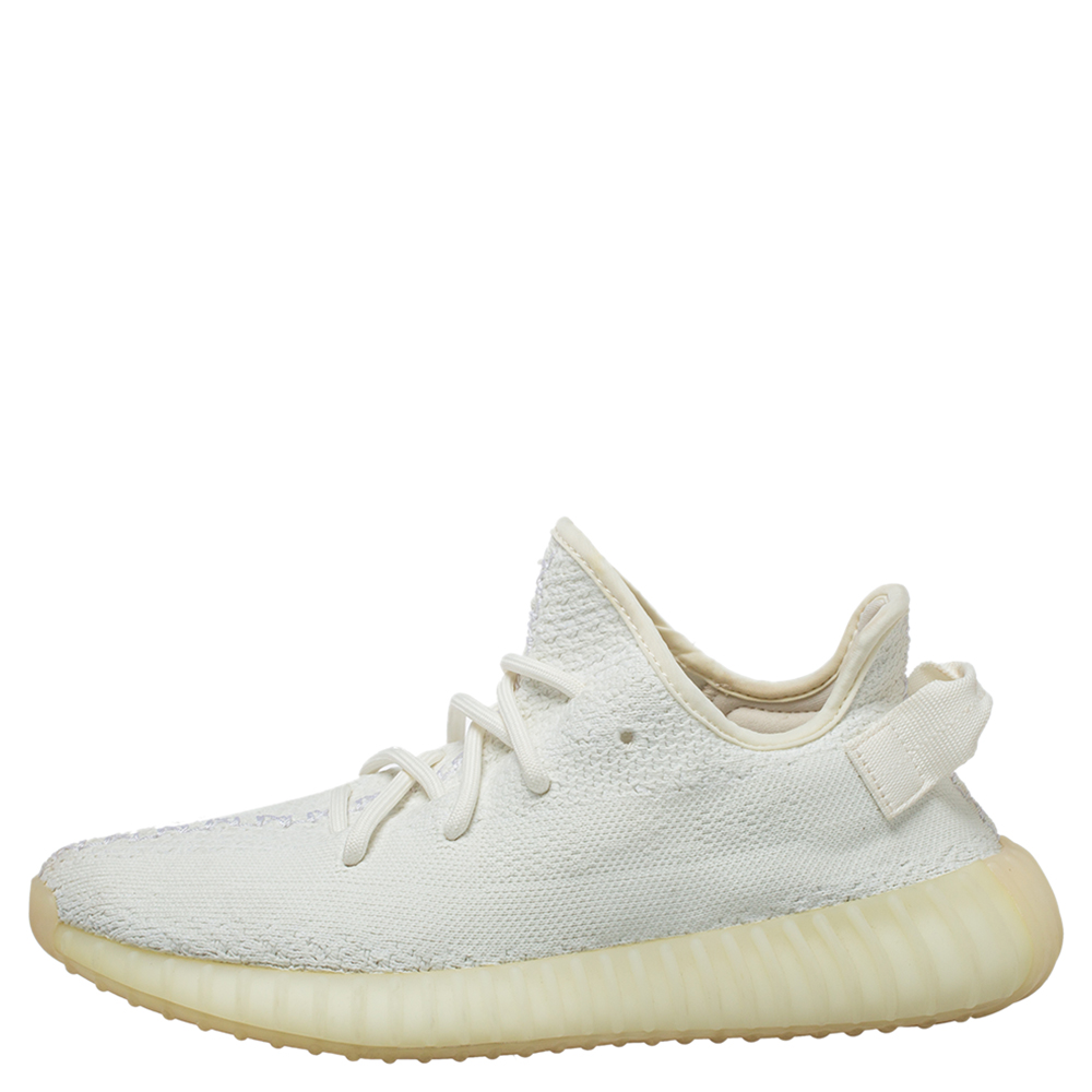 

Yeezy x Adidas White Knit Fabric Boost 350 V2 Triple White Sneakers Size