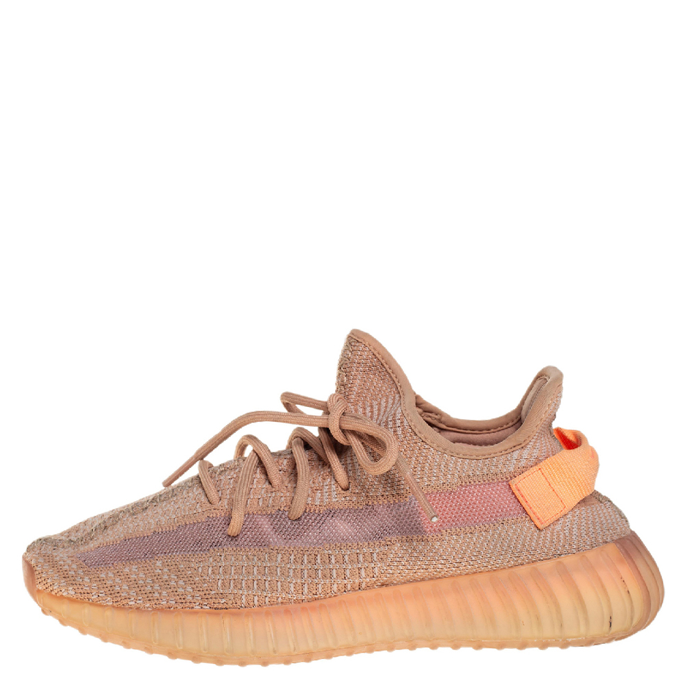 

Yeezy x Adidas Beige/Orange Cotton Knit Clay Boost 350 V2 Sneakers Size