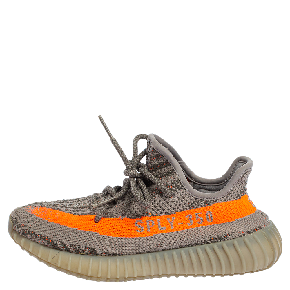 

Yeezy x adidas Grey/Orange Knit Fabric Boost 350 V2 Beluga Sneakers Size