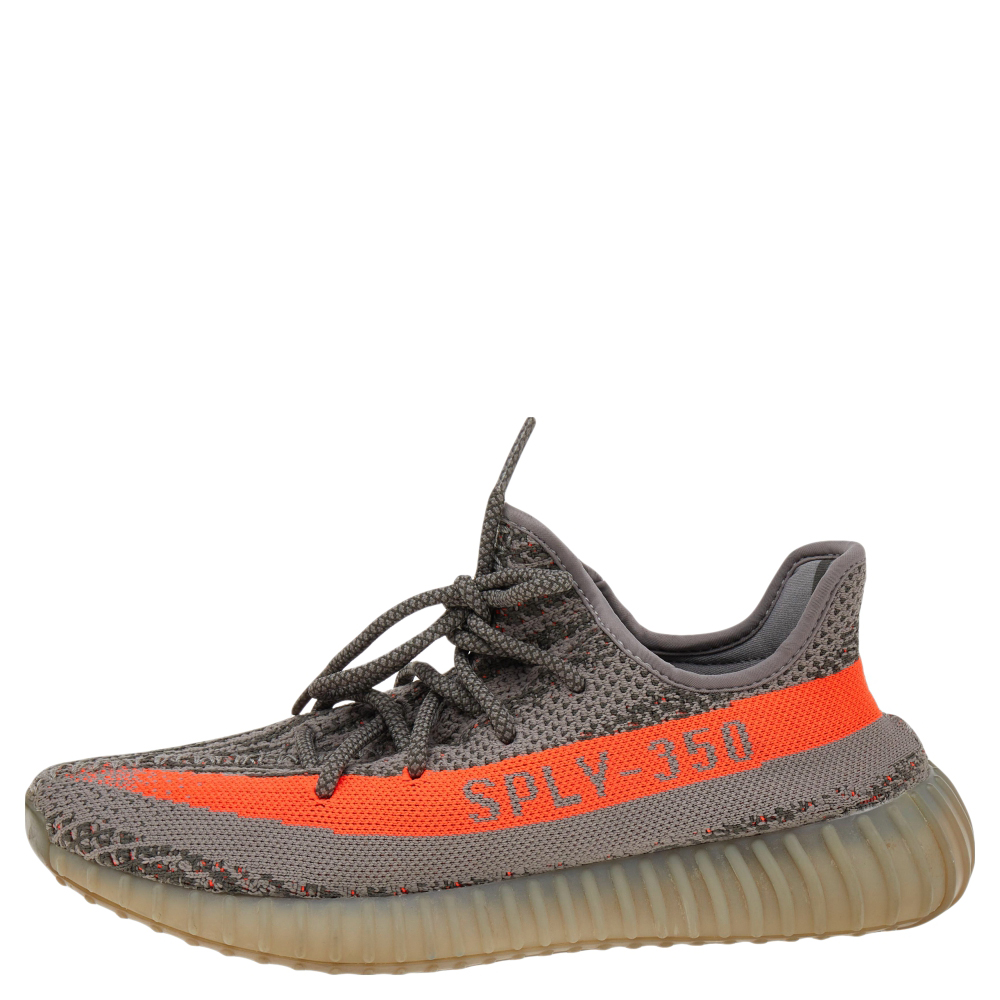 

Yeezy x Adidas Grey/Orange Knit Fabric Boost 350 V2 Beluga Low Top Sneakers Size  1/3