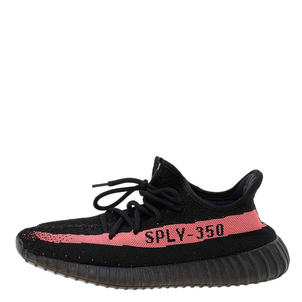 

Yeezy x Adidas Black/Red Knit Fabric Boost 350 V2 Core Black Red Sneakers Size  1/3