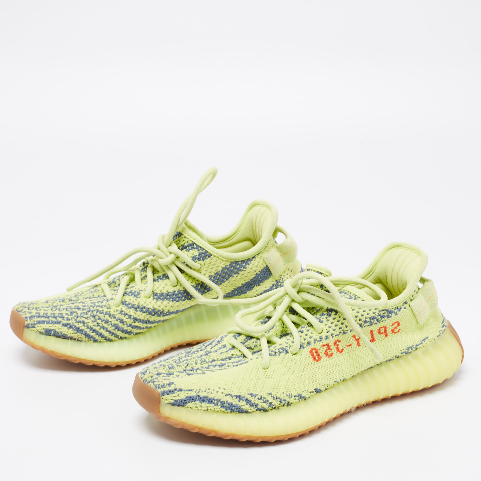 

Yeezy x Adidas Neon Yellow Knit Fabric Boost 350 V2 Semi Frozen Low-Top Sneakers Size 39 1/3