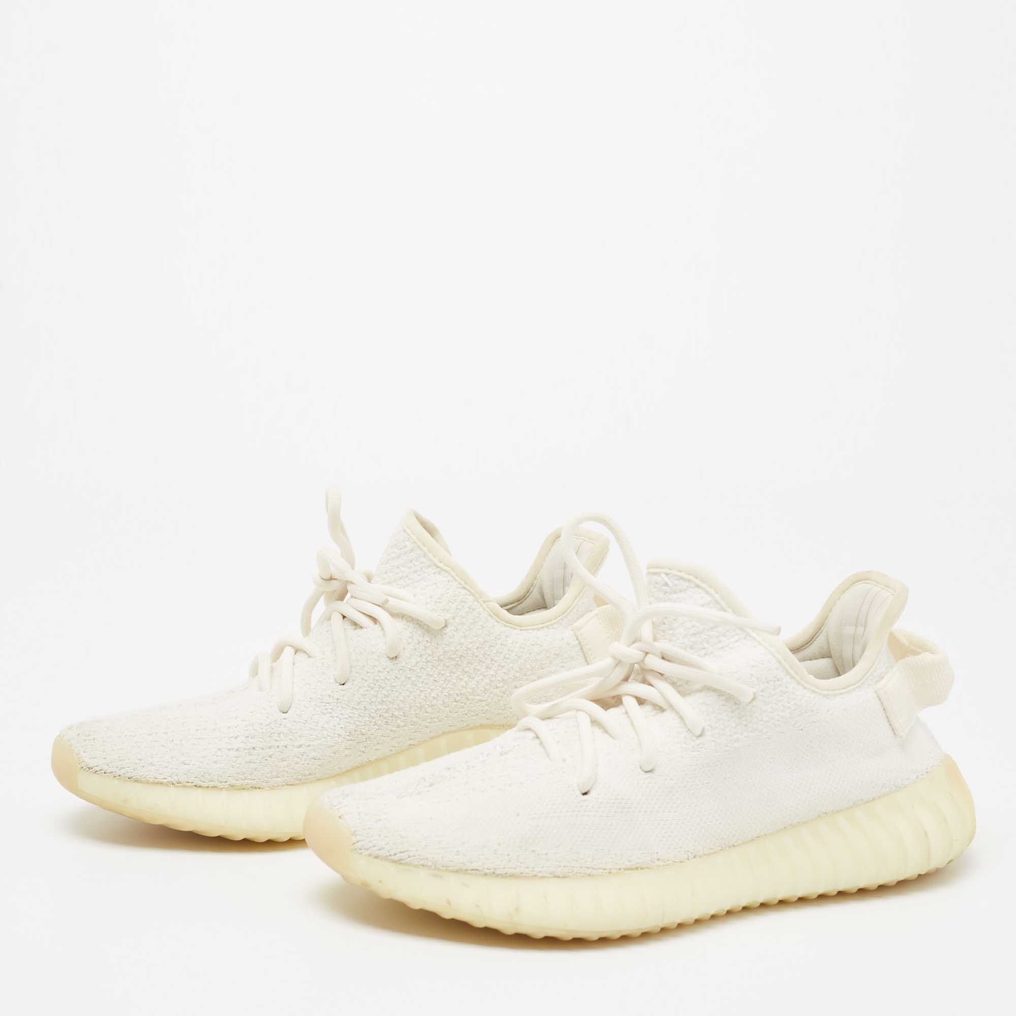 

Yeezy x Adidas Cream Knit Fabric Boost 350 V2 Triple White Low-Top Sneakers Size 38 2/3