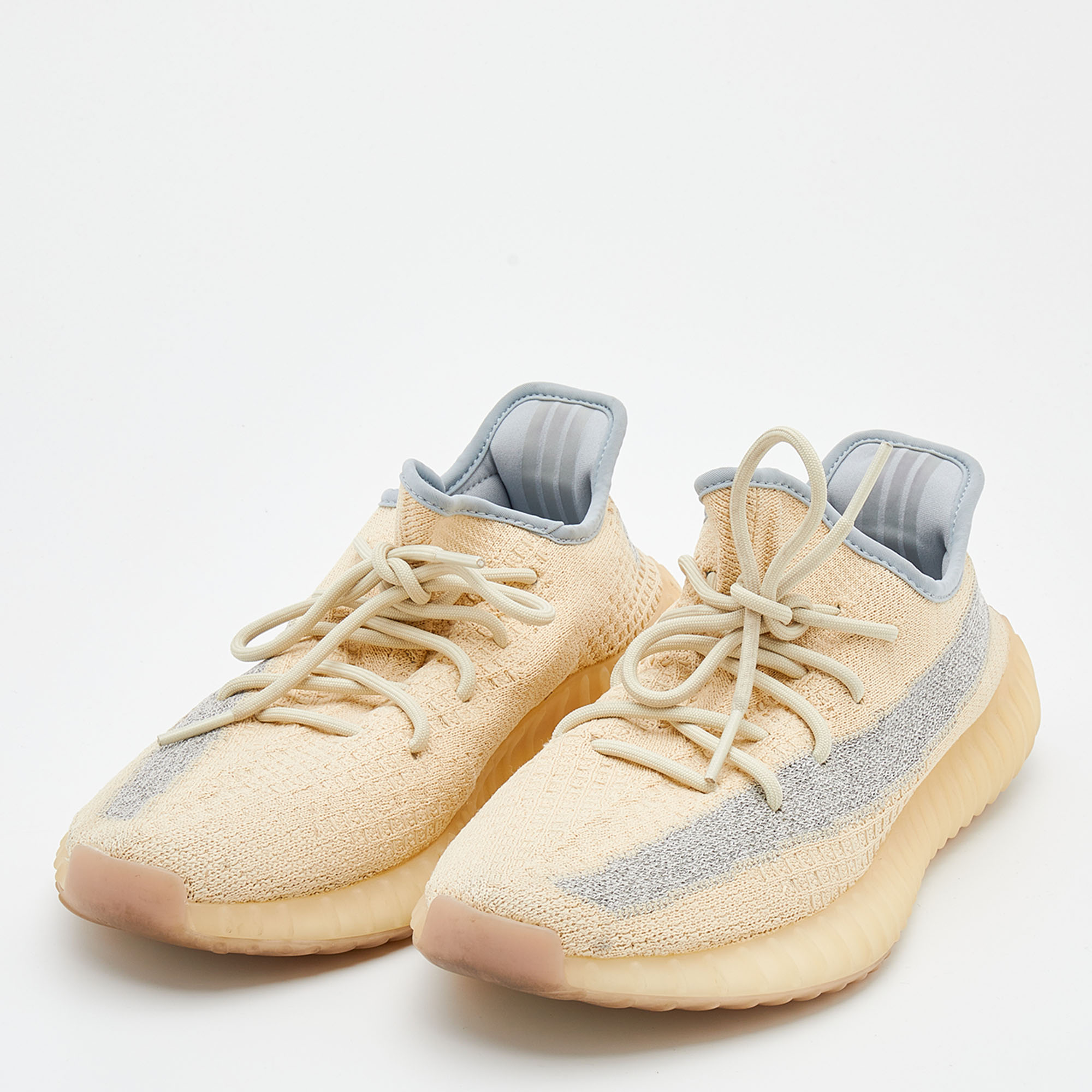 

Yeezy x Adidas Beige/Grey Knit Fabric Boost 350 V2 Linen Sneakers Size