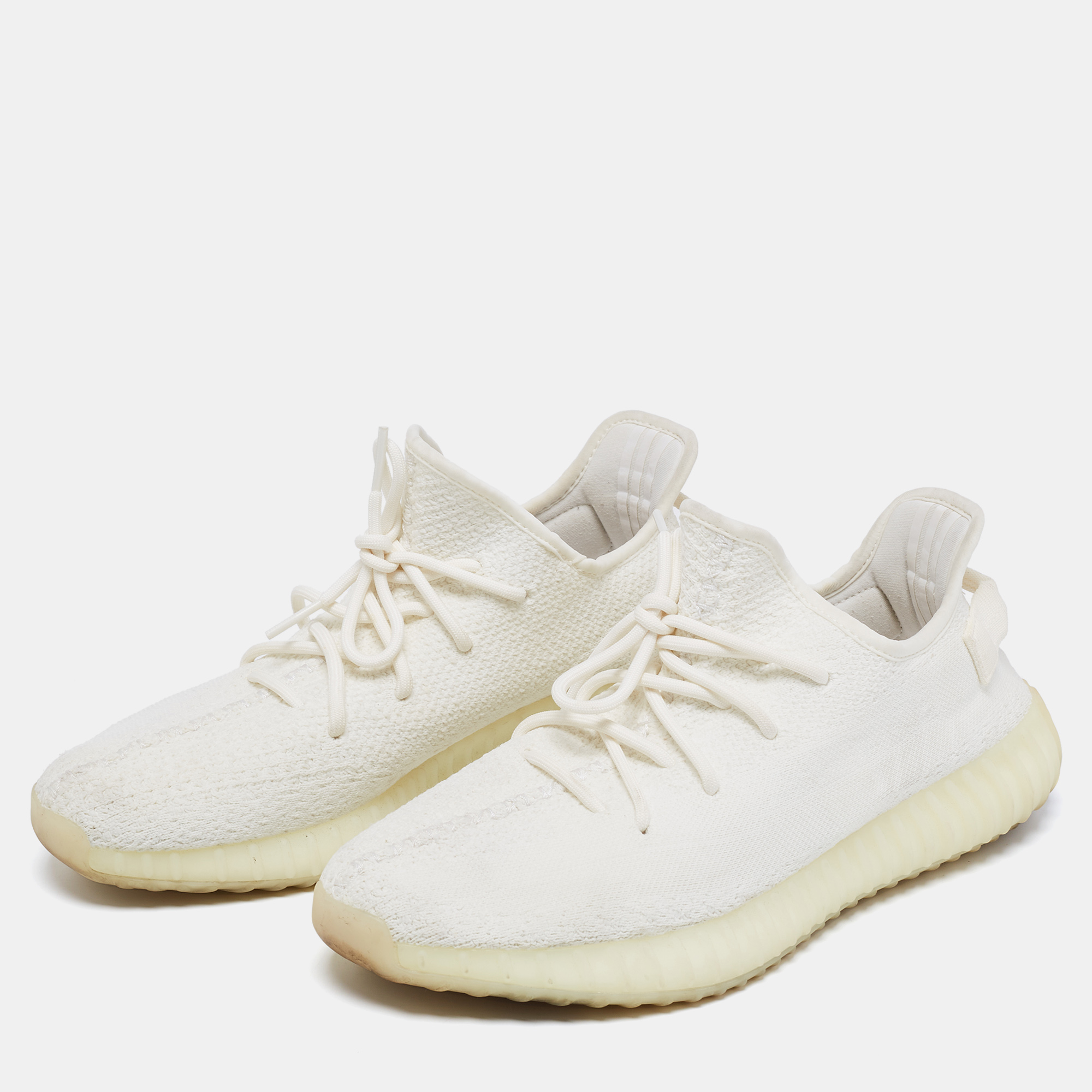 

Yeezy x Adidas White Knit Fabric Boost 350 V2 Cream White Sneakers Size  1/3