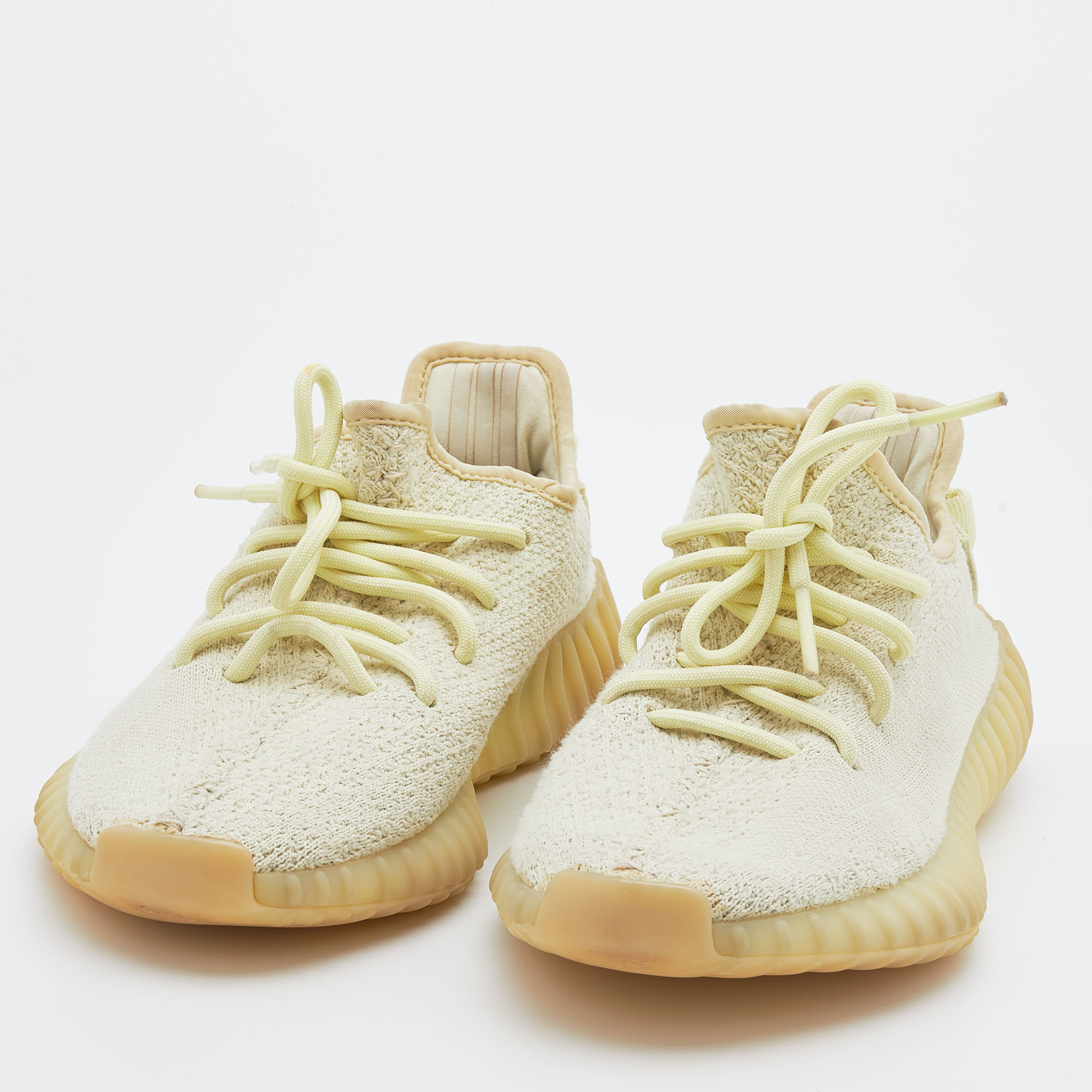 

Yeezy x Adidas Cream Knit Fabric Boost 350 V2 Butter Low Top Sneakers Size