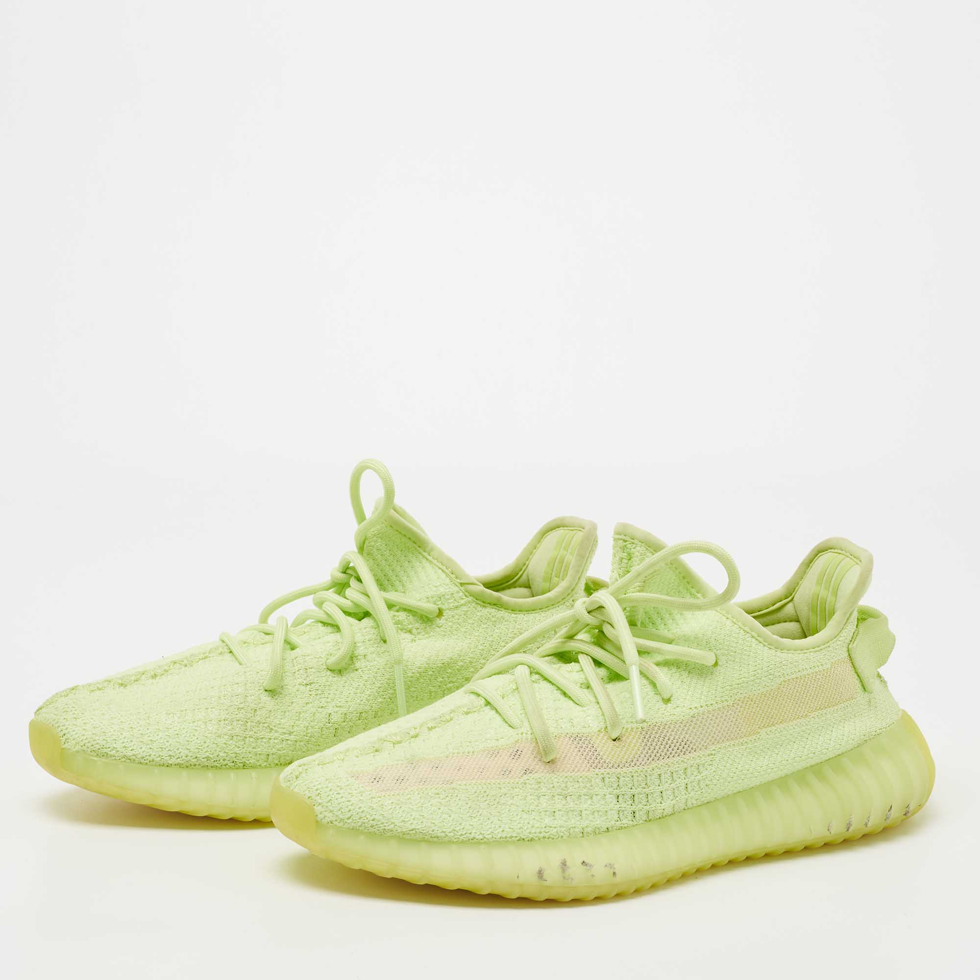 

Yeezy x Adidas Neon Green Knit Fabric Boost 350 V2 Glow Sneakers Size  1/3