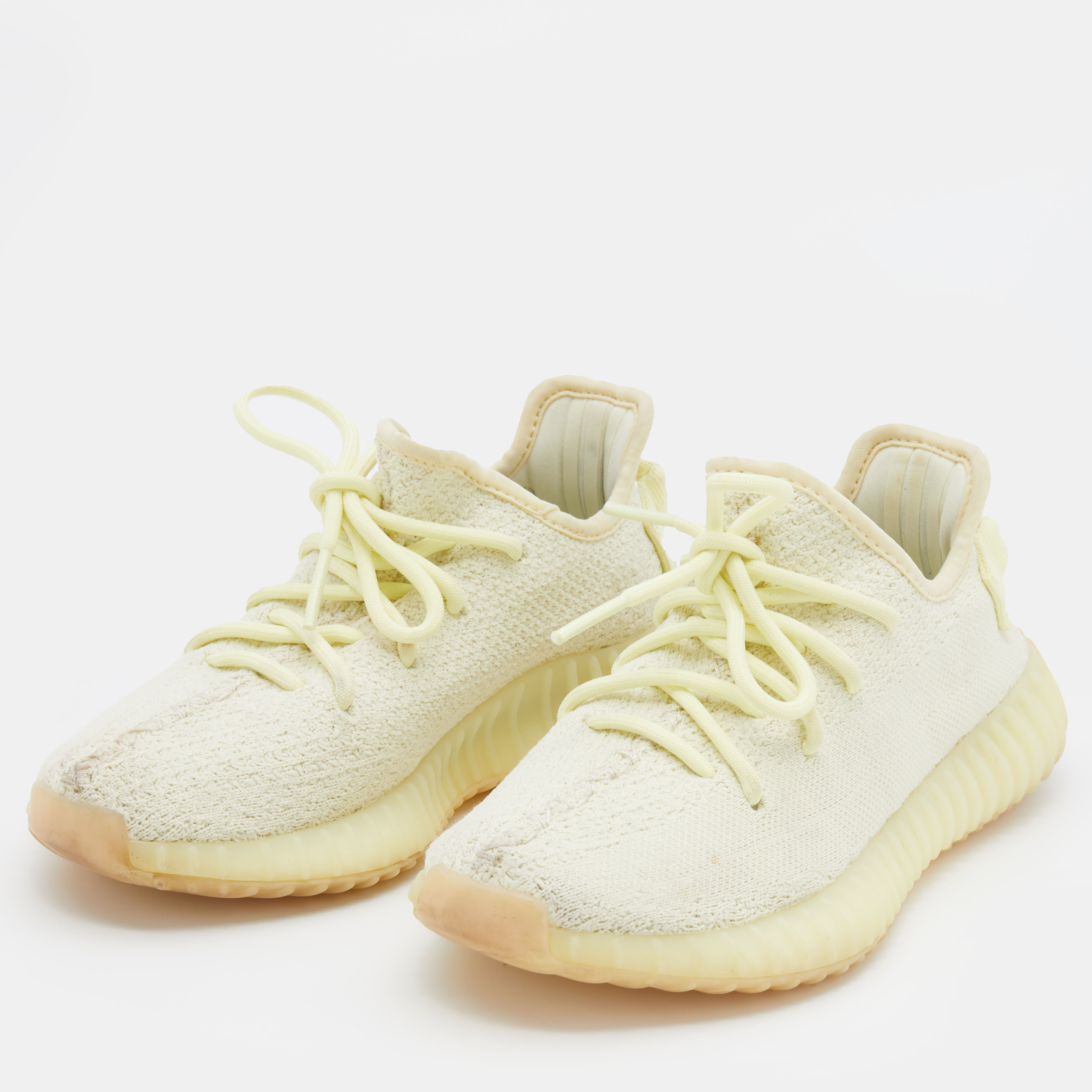 

Yeezy x Adidas Light Yellow Knit Fabric Boost 350 V2 Butter Low Top Sneakers Size
