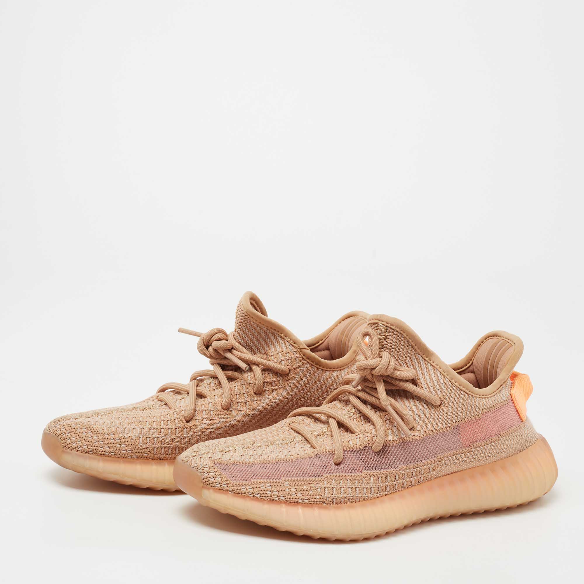 

Yeezy x Adidas Light Orange Knit Fabric Boost 350 V2 Clay Low-Top Sneakers Size  1/3