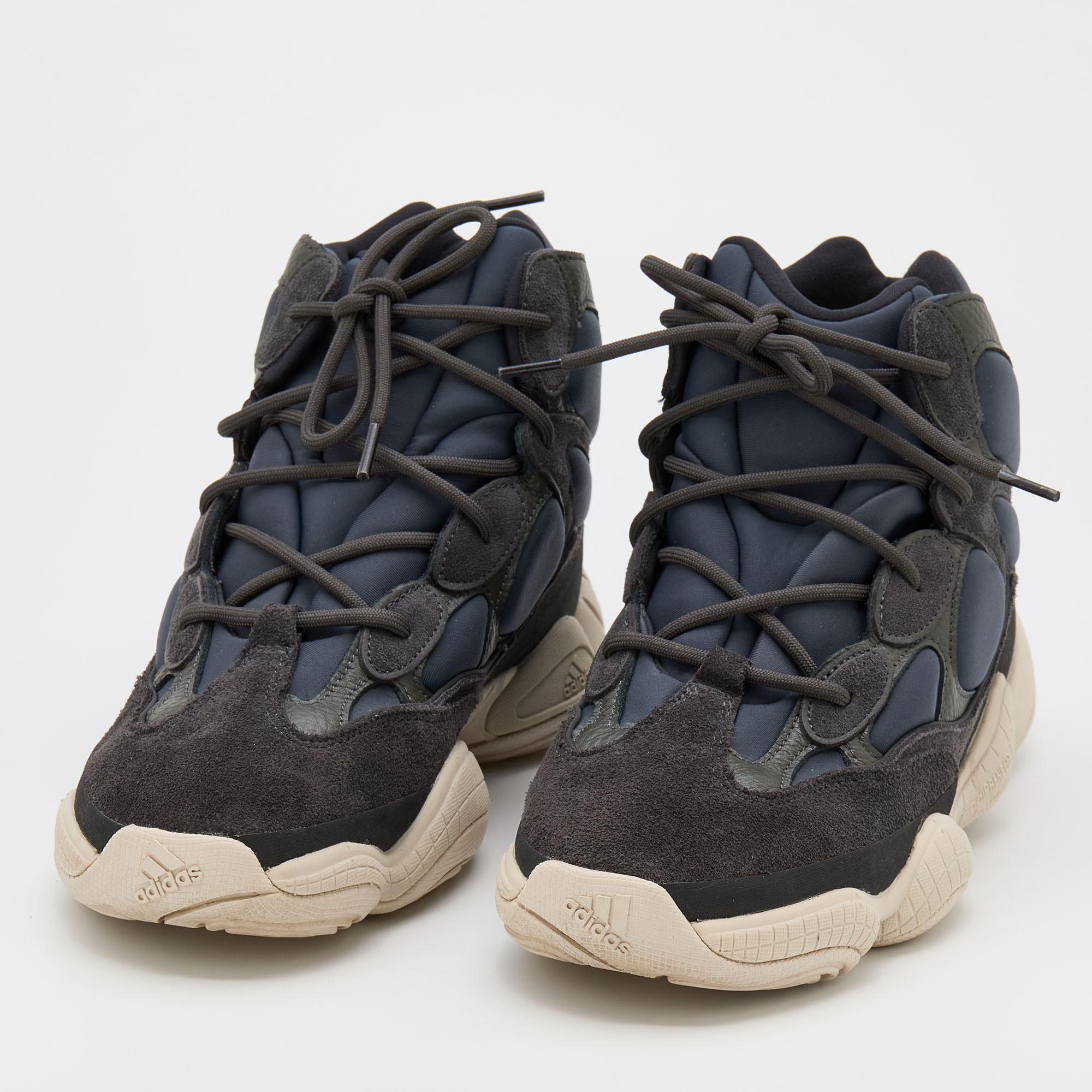 

Yeezy x Adidas Blue/Grey Neoprene and Suede Yeezy 500 High Slate Sneakers Size 46 2/3