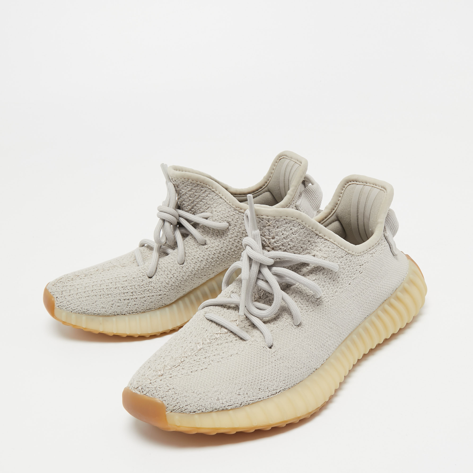 

Yeezy x Adidas Grey Knit Fabric Boost 350 V2 Sesame Sneakers Size