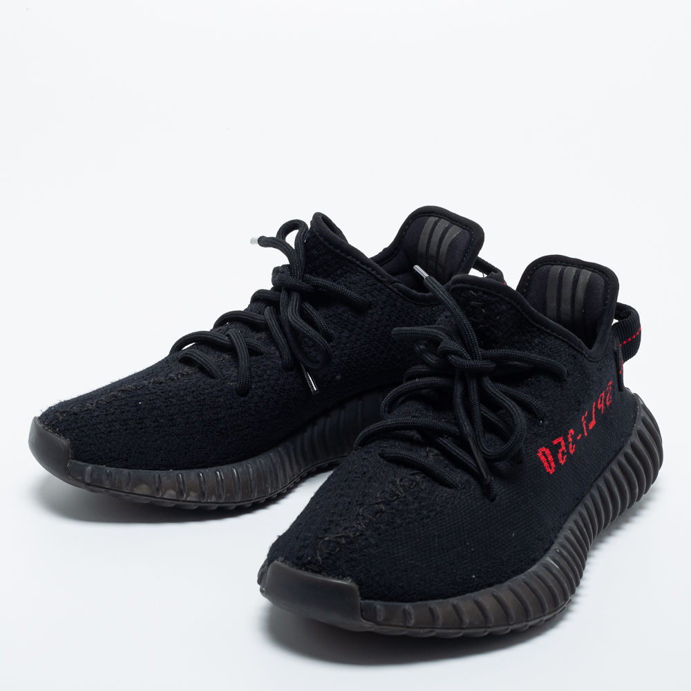 

Yeezy x Adidas Black/Red Knit Fabric Boost 350 V2 Bred Sneakers Size