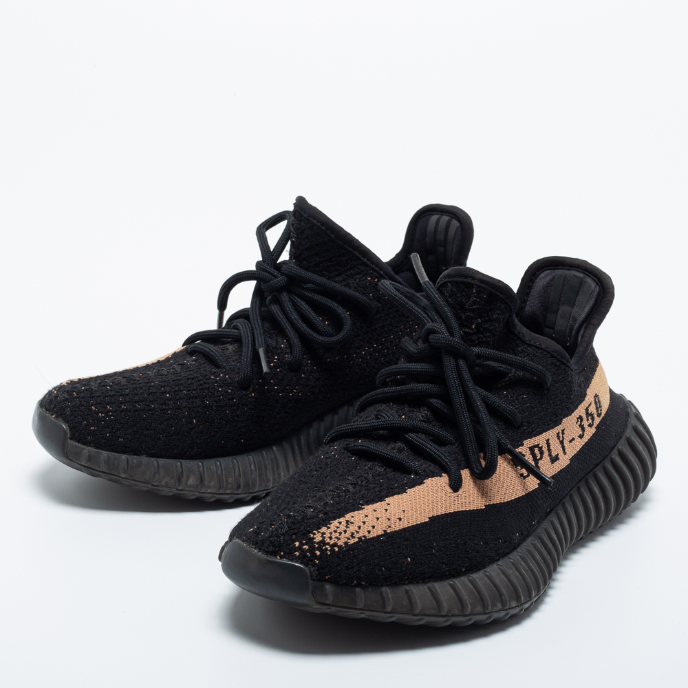 

Yeezy x Adidas Black Knit Fabric Boost 350 V2 Copper Sneakers Size