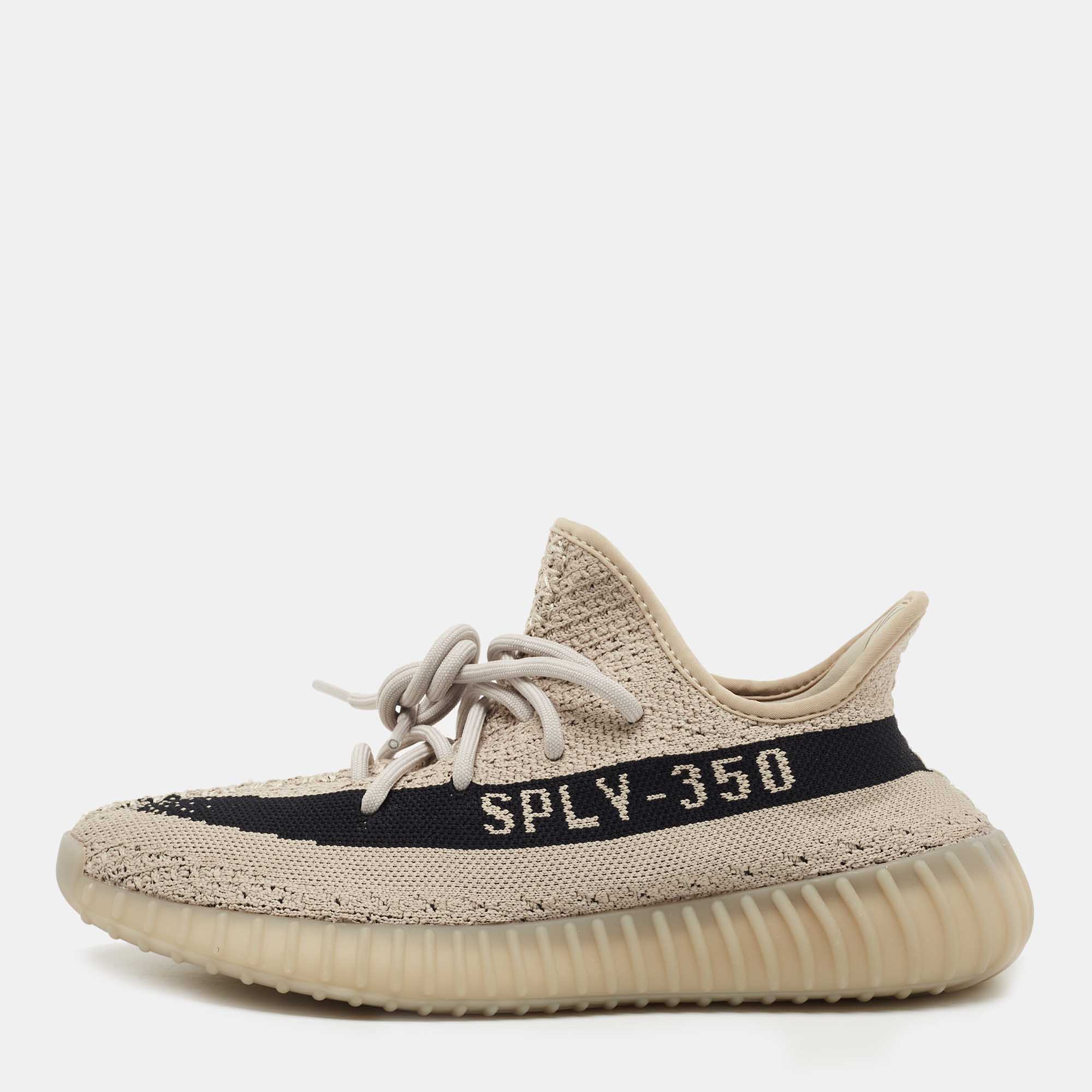 Pre Owned Yeezy x Adidas Grey/Black Knit Fabric Boost 350 V2 Slate Sneakers Size 41 1/3 