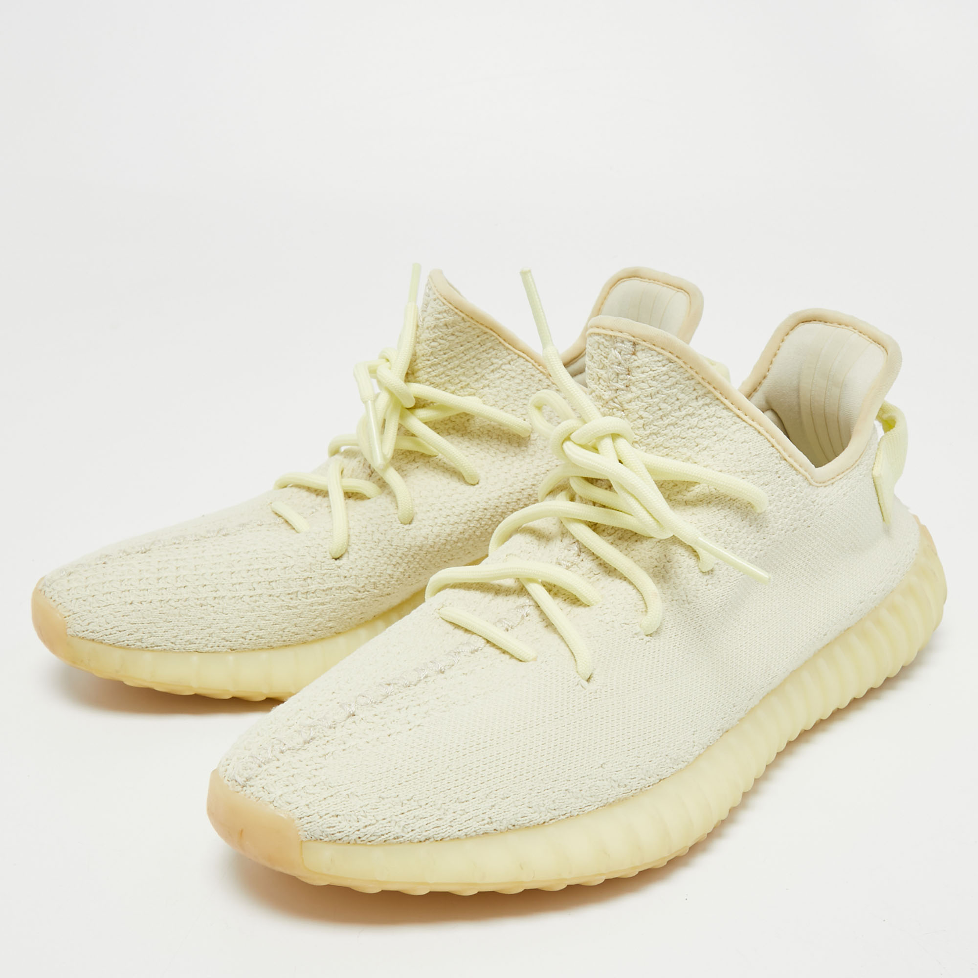 

Yeezy x Adidas Light Yellow Knit Fabric Boost 350 V2 Butter Sneakers Size  1/3