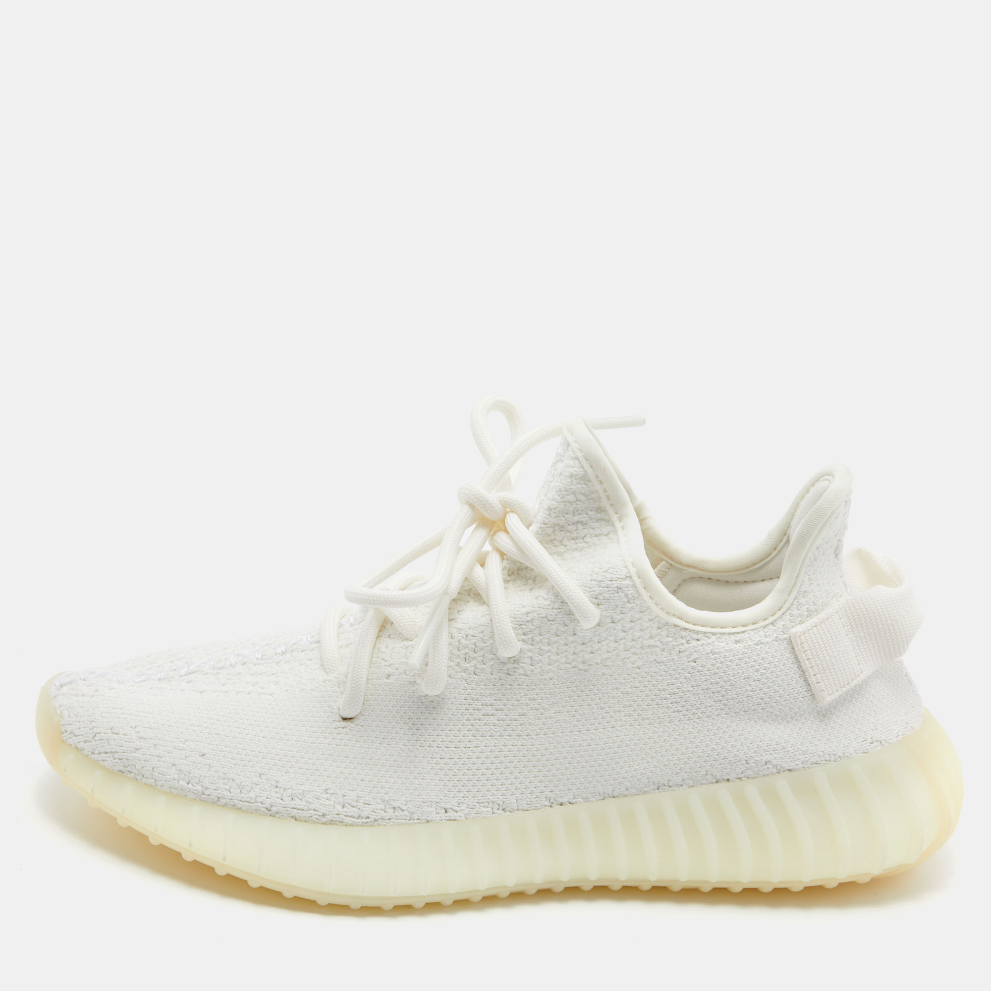 Pre Owned Yeezy x Adidas White Fabric Boost 350 V2 Triple White Sneakers Size 39 1/3