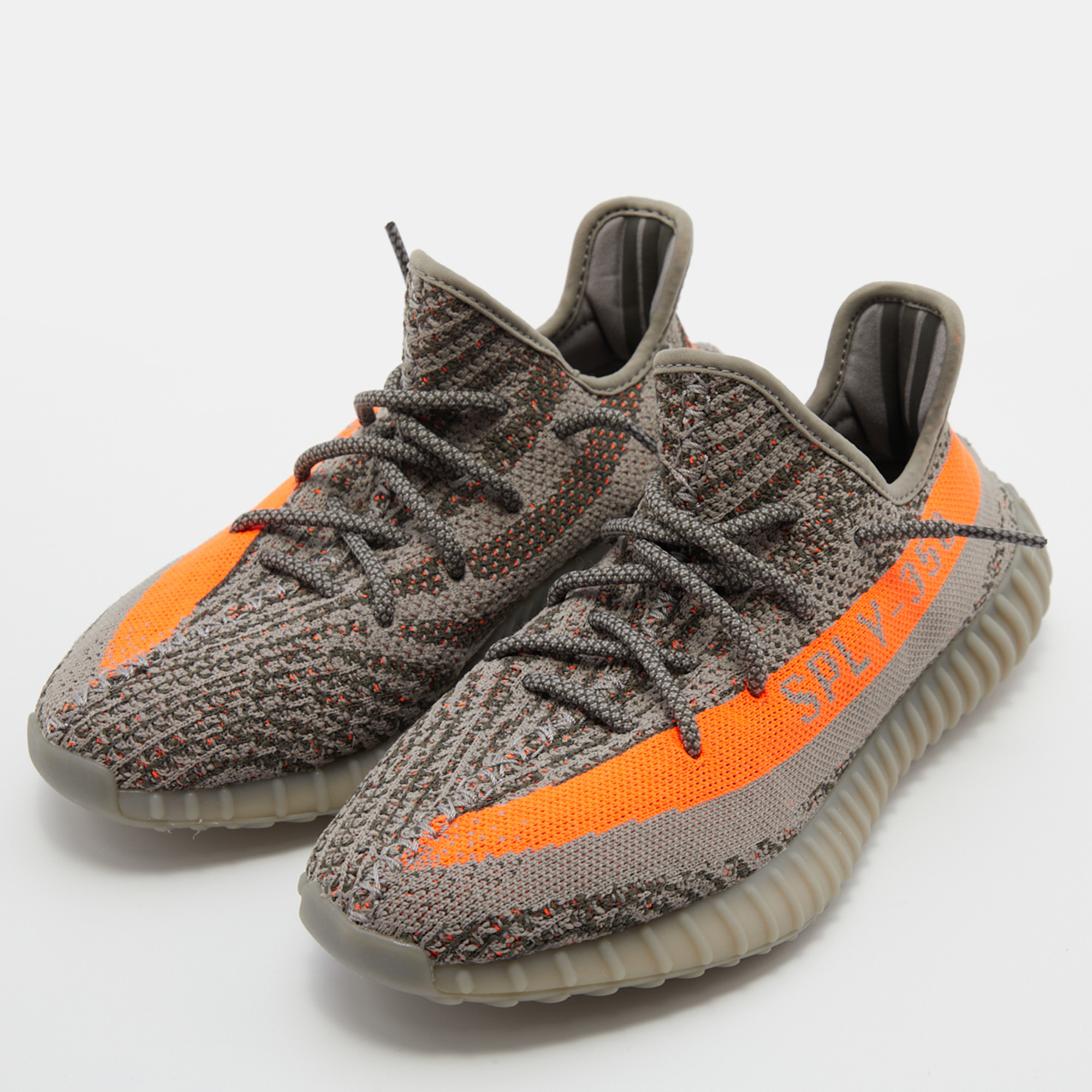 

Yeezy x Adidas Grey/Orange Knit Fabric Boost 350 V2 Beluga Reflective Sneakers Size  1/3