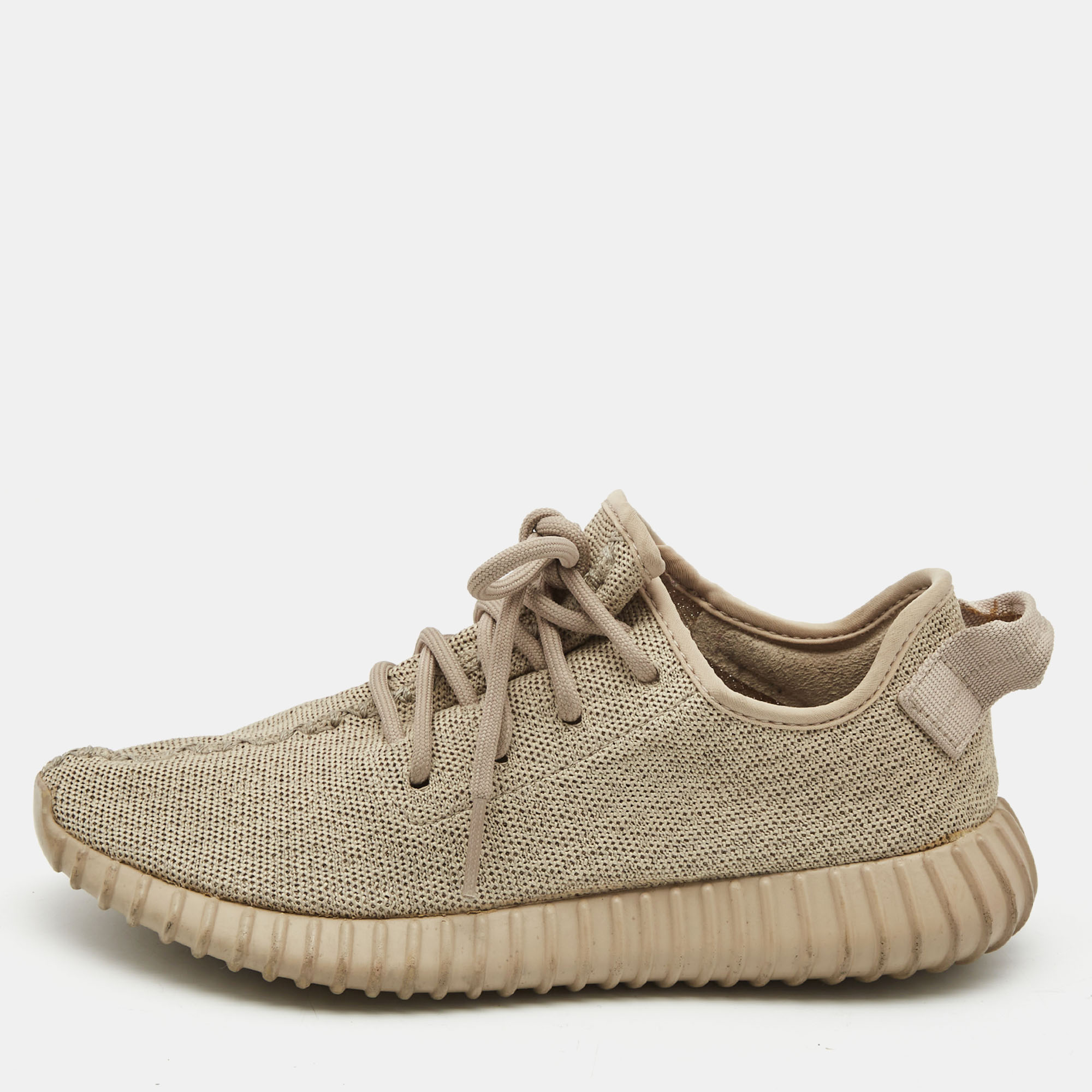 Pre-owned Yeezy X Adidas Beige Knit Fabric Boost 350 V2 Oxford Tan Sneakers Size 39 1/3