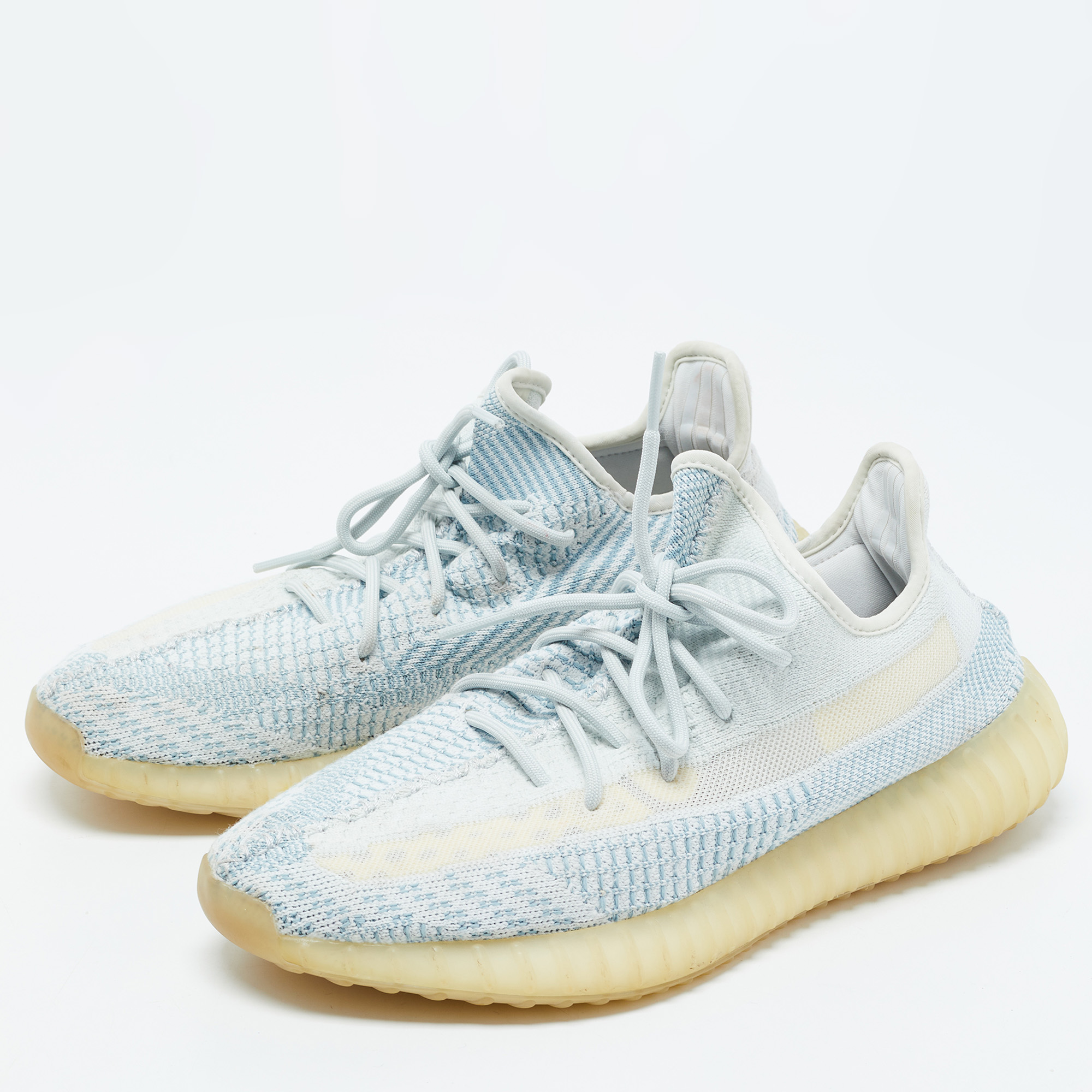 

Yeezy x Adidas White/Blue Knit Fabric Boost 350 V2 Static Non Reflective Sneakers Size