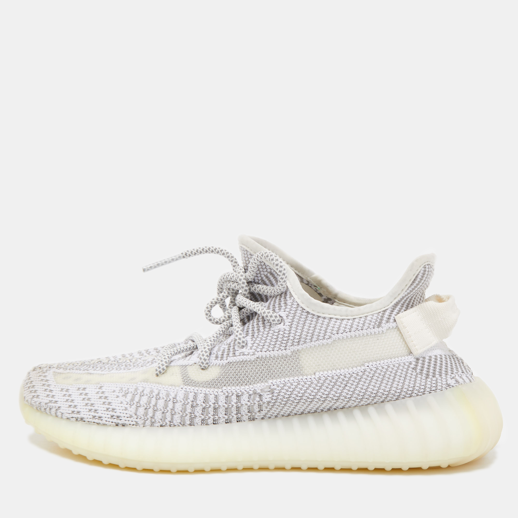 Pre Owned Yeezy x Adidas White/Grey Fabric Boost 350 V2 Citrin Sneakers Size 40 2/3